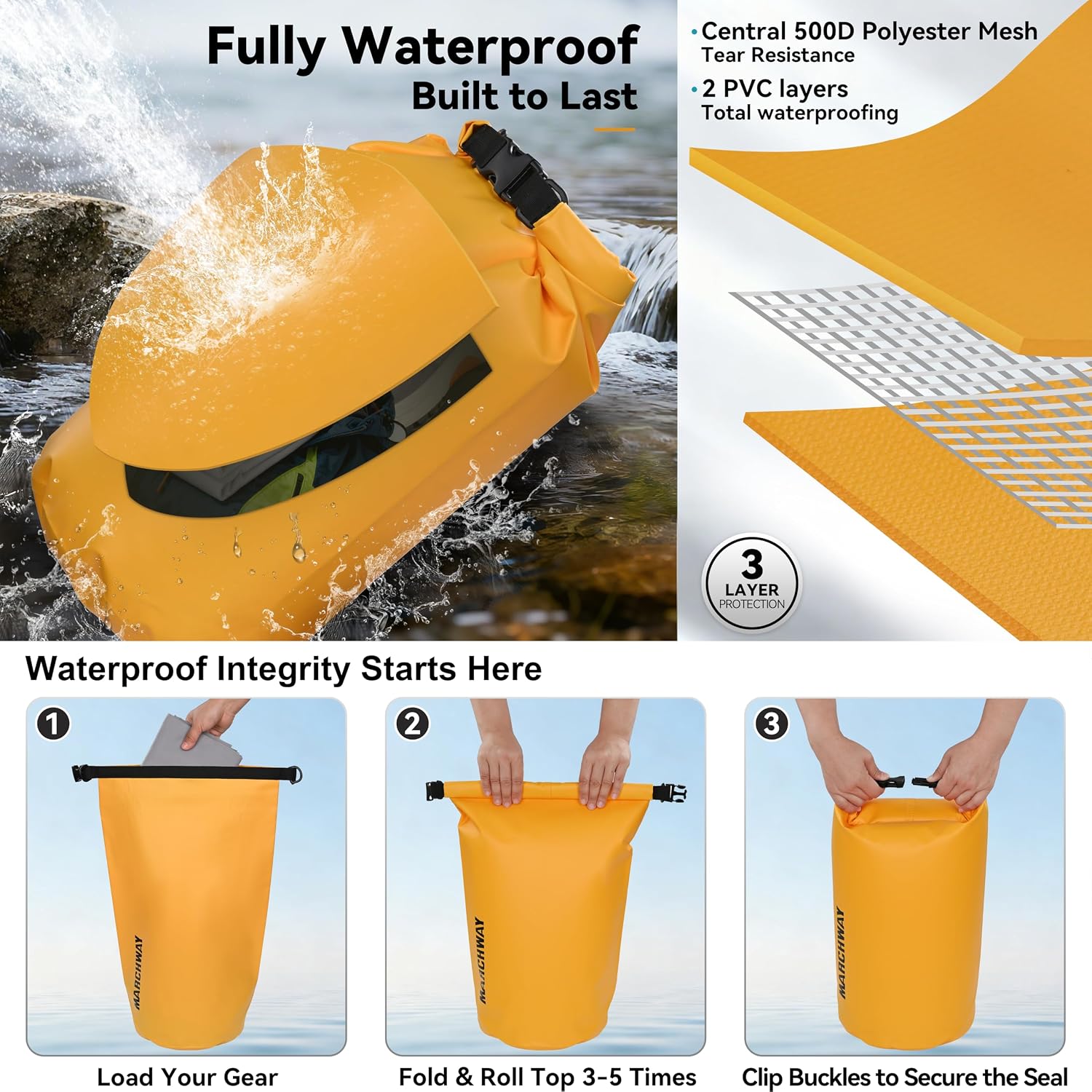 MARCHWAY Floating Waterproof Dry Bag Backpack 5L/10L/20L/30L/40L, Roll Top Sack Keeps Gear Dry for Kayaking, Rafting, Boating, Swimming, Camping, Hiking, Beach, Fishing
