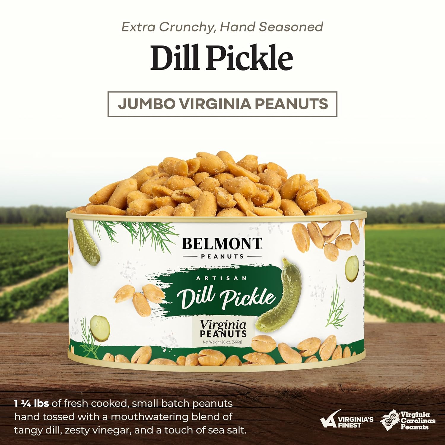 Belmont Peanuts Gourmet Sea-Salted Virginia Peanuts, 20 oz (1 Pack) – Only 3 Simple Ingredients, No Preservatives, 7g Protein – A Premium, Salty, Crunchy, Hand Seasoned Snack