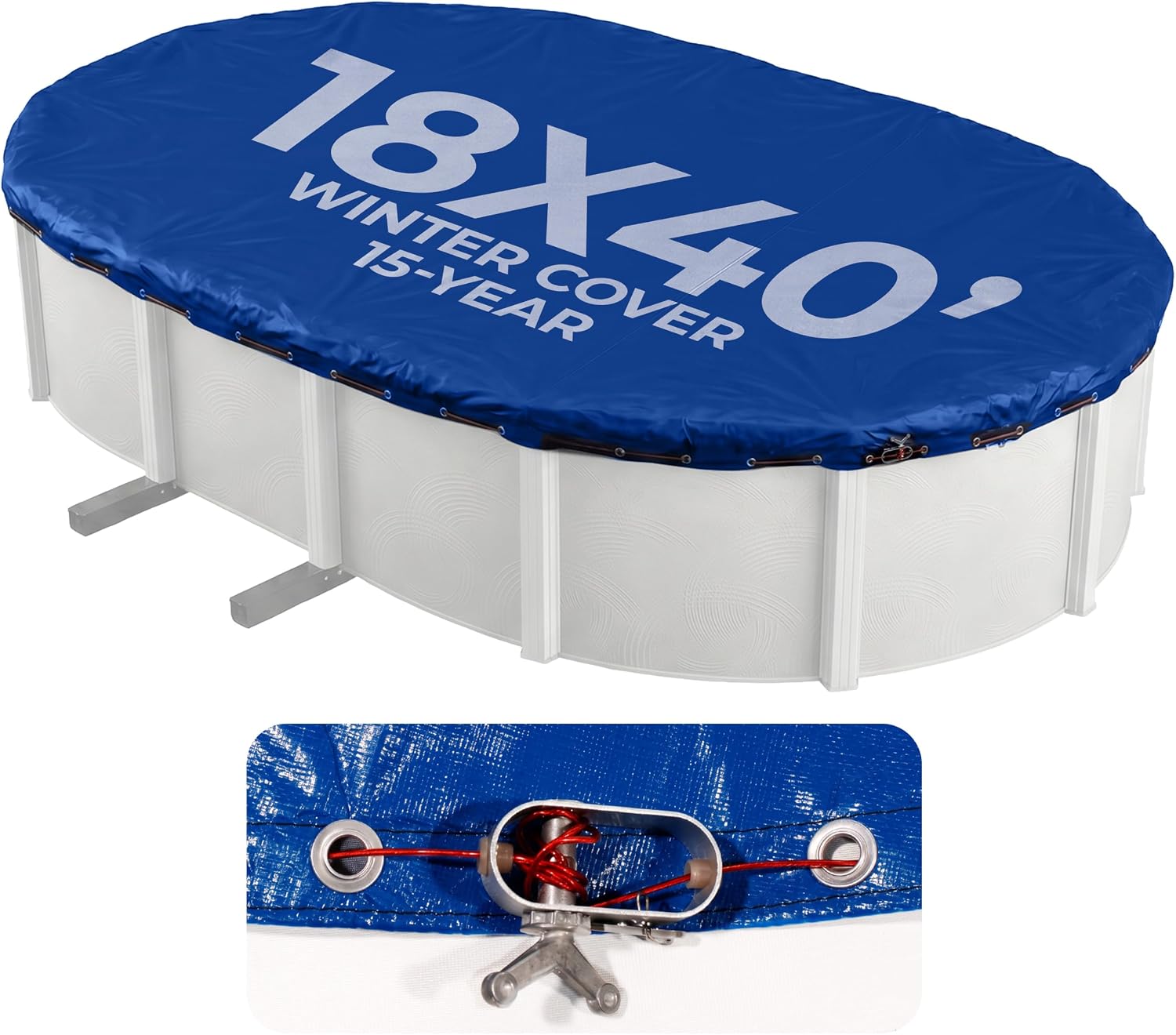 Blue Wave Arctic Armor 12x24-ft Oval Above Ground Pool Winter Cover, Blue | 14x14 laminated polyethylene, metal grommets every 2 ft, black underside, cable and winch, 4-ft overlap, 15-yr support