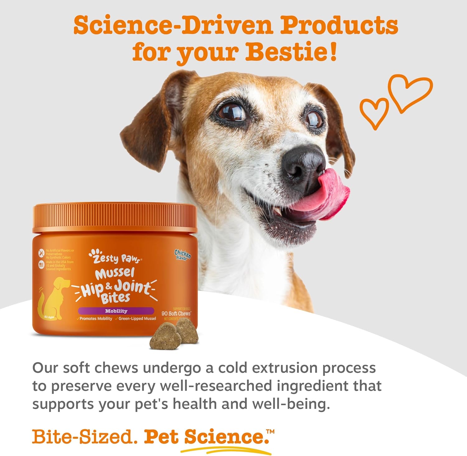 Zesty Paws Hip and Joint Supplement for Dogs - Glucosamine with Chondroitin, MSM, Vitamins C and E Dog Joint Relief - Mobility Bites Duck – 90 Count