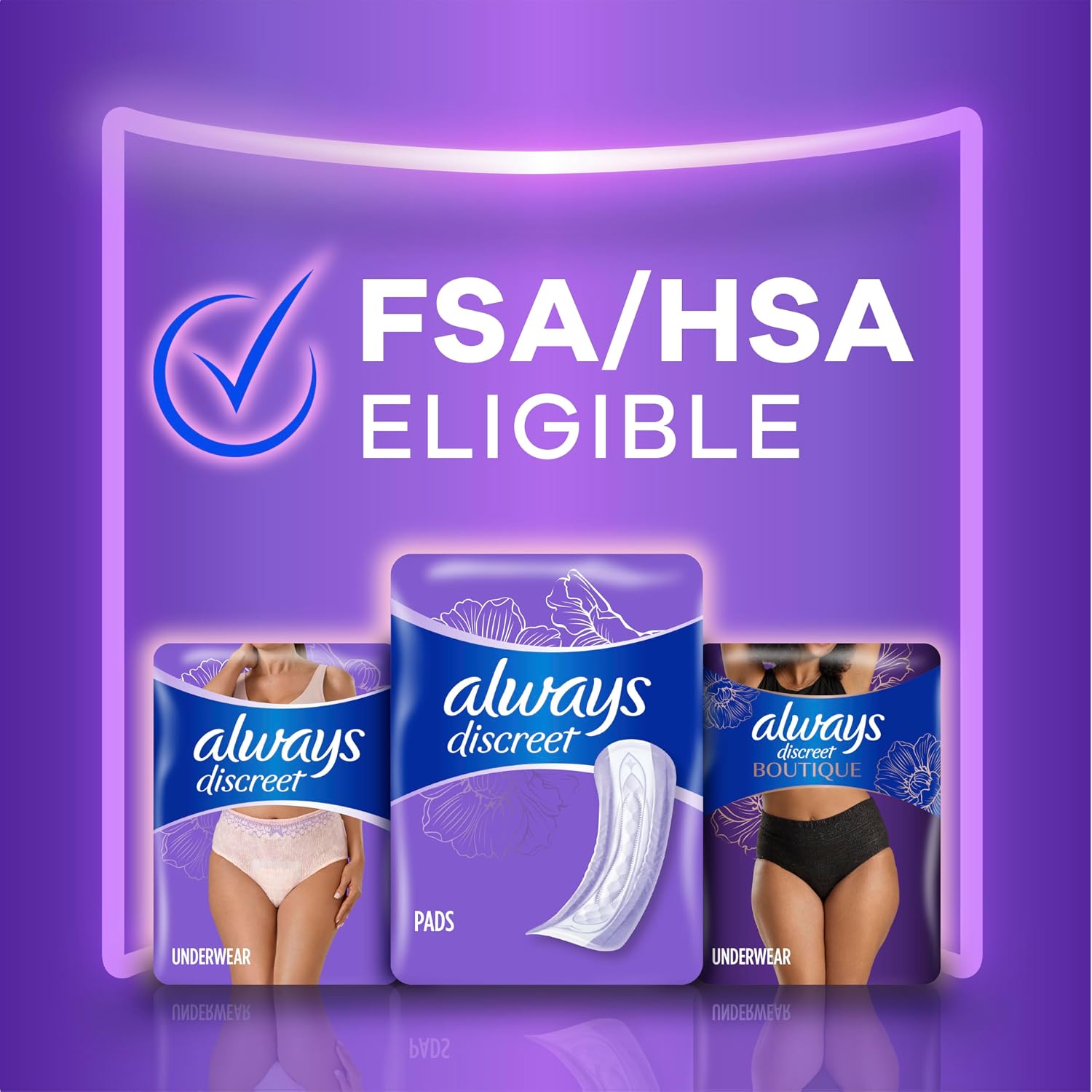 Always Discreet Adult Incontinence Pads for Women, Drier, 6 Drop Long Length, Extra Heavy Absorbency, Pads for Bladder Control Management, Bladder Leaks, & Postpartum Pads, 45ct