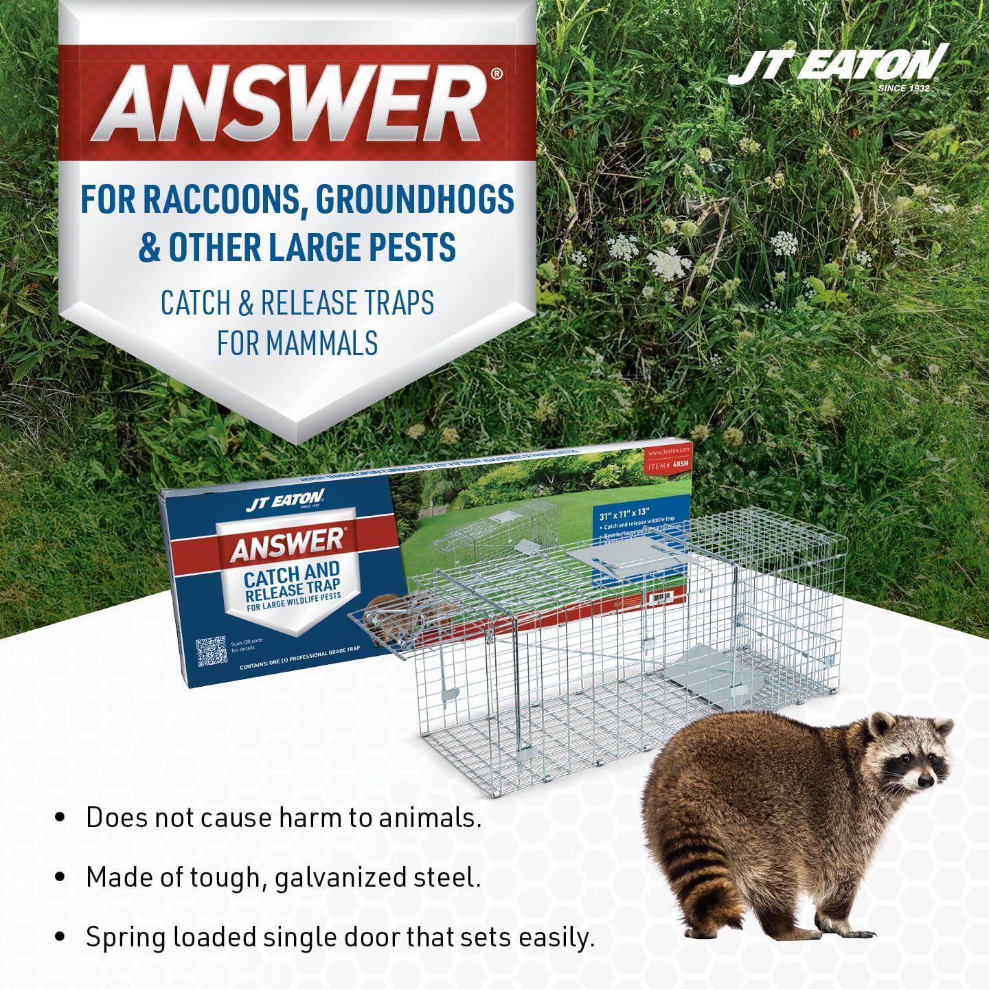 JT Eaton Answer Humane Live Catch Trap for Coyotes & Large Pests | Heavy-Duty Cage Trap; Catches Coyotes, Foxes, and Armadillos; Galvanized Wire; Humane Catch and Release