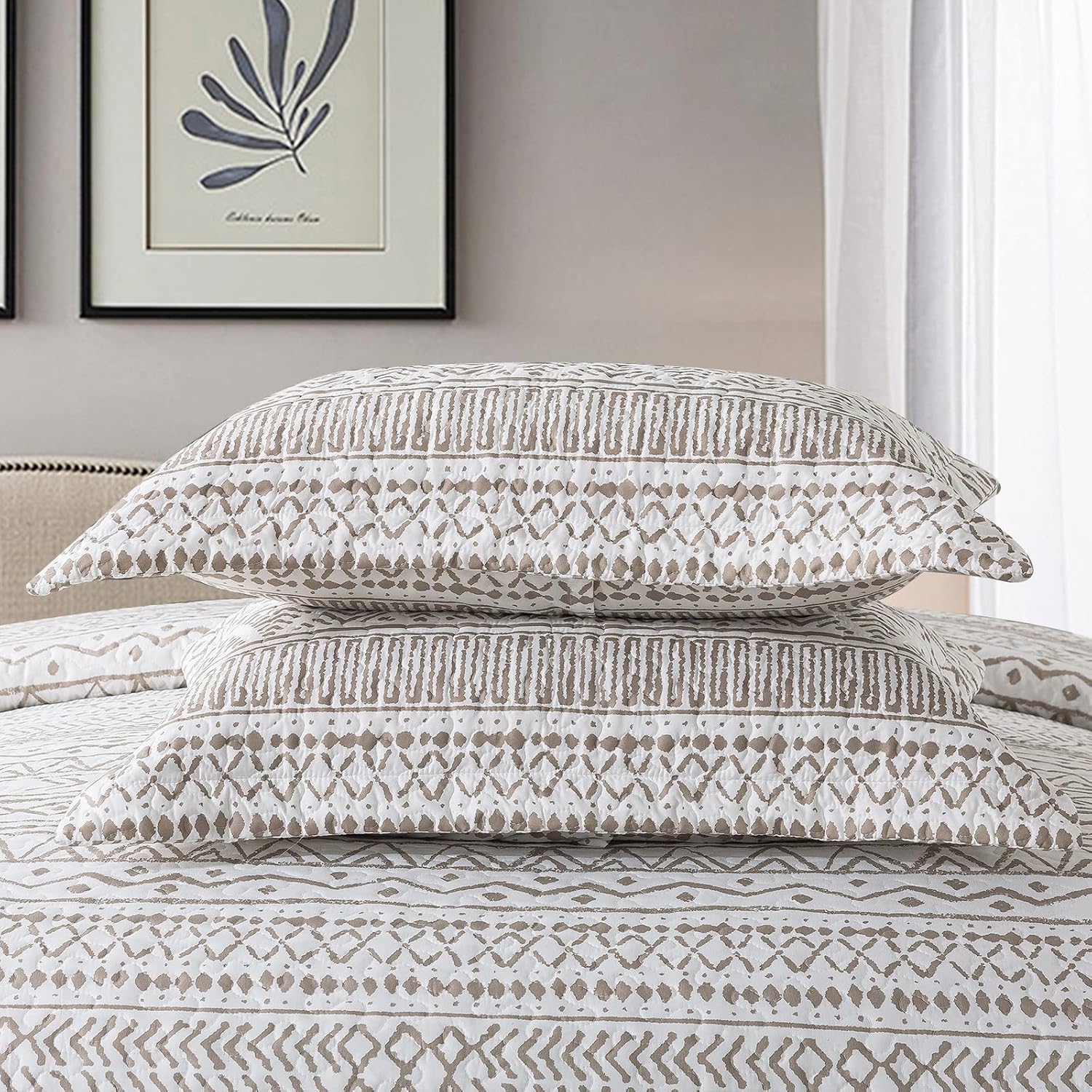 Striped Jacquard Style Cotton 3-Piece Patchwork Bedspread Quilt Sets, Queen Size