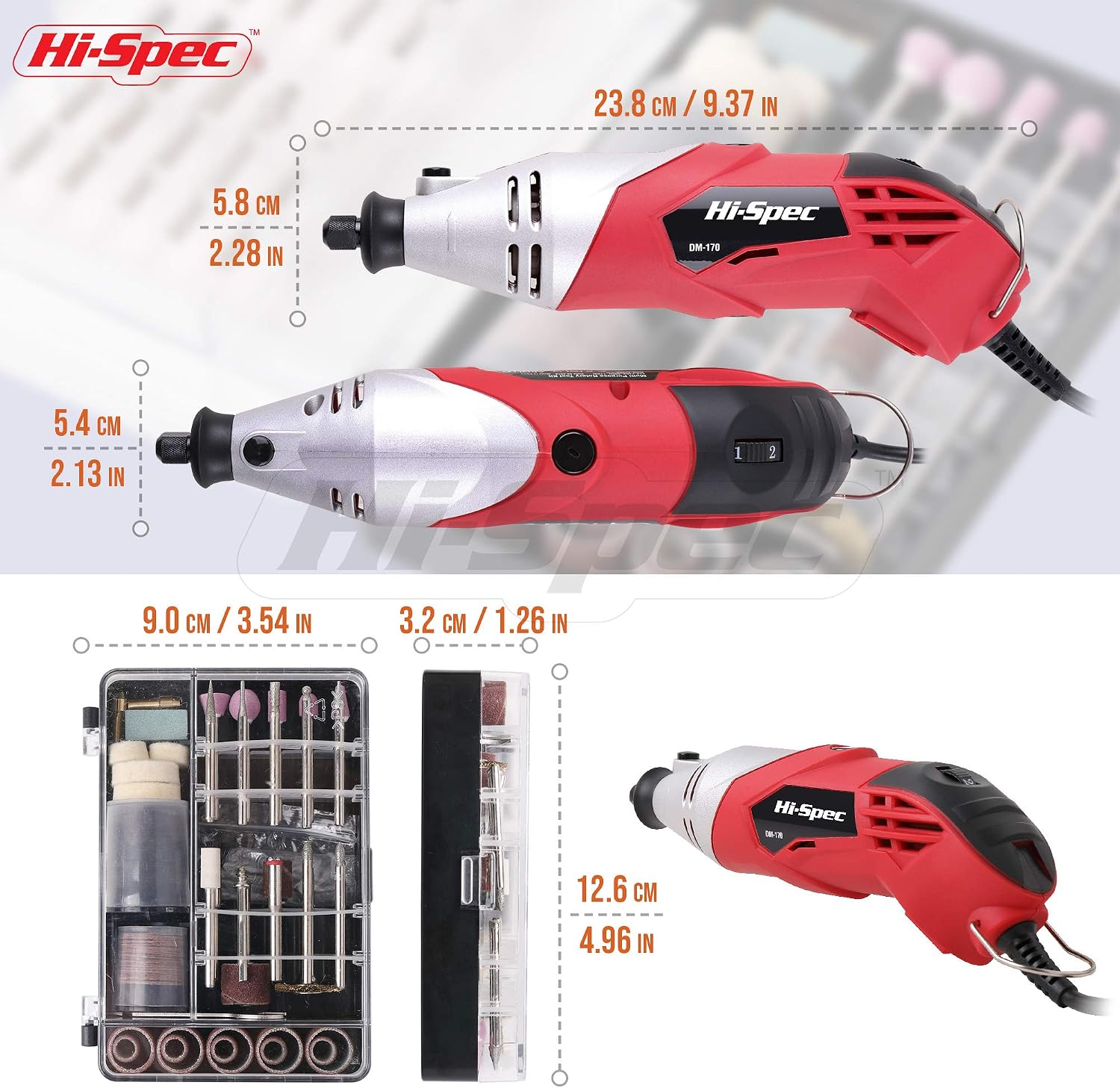 Hi-Spec Corded Rotary Tool Kit for Cutting, Grinding and Sanding with Bits