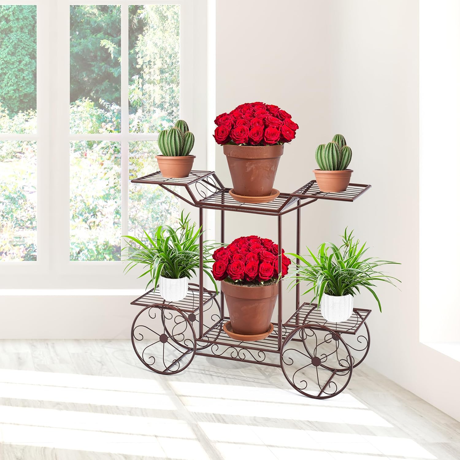 Sorbus® Garden Cart Stand & Flower Pot Plant Holder Display Rack, 6 Tiers, Parisian Style - Perfect for Home, Garden, Patio (Bronze)