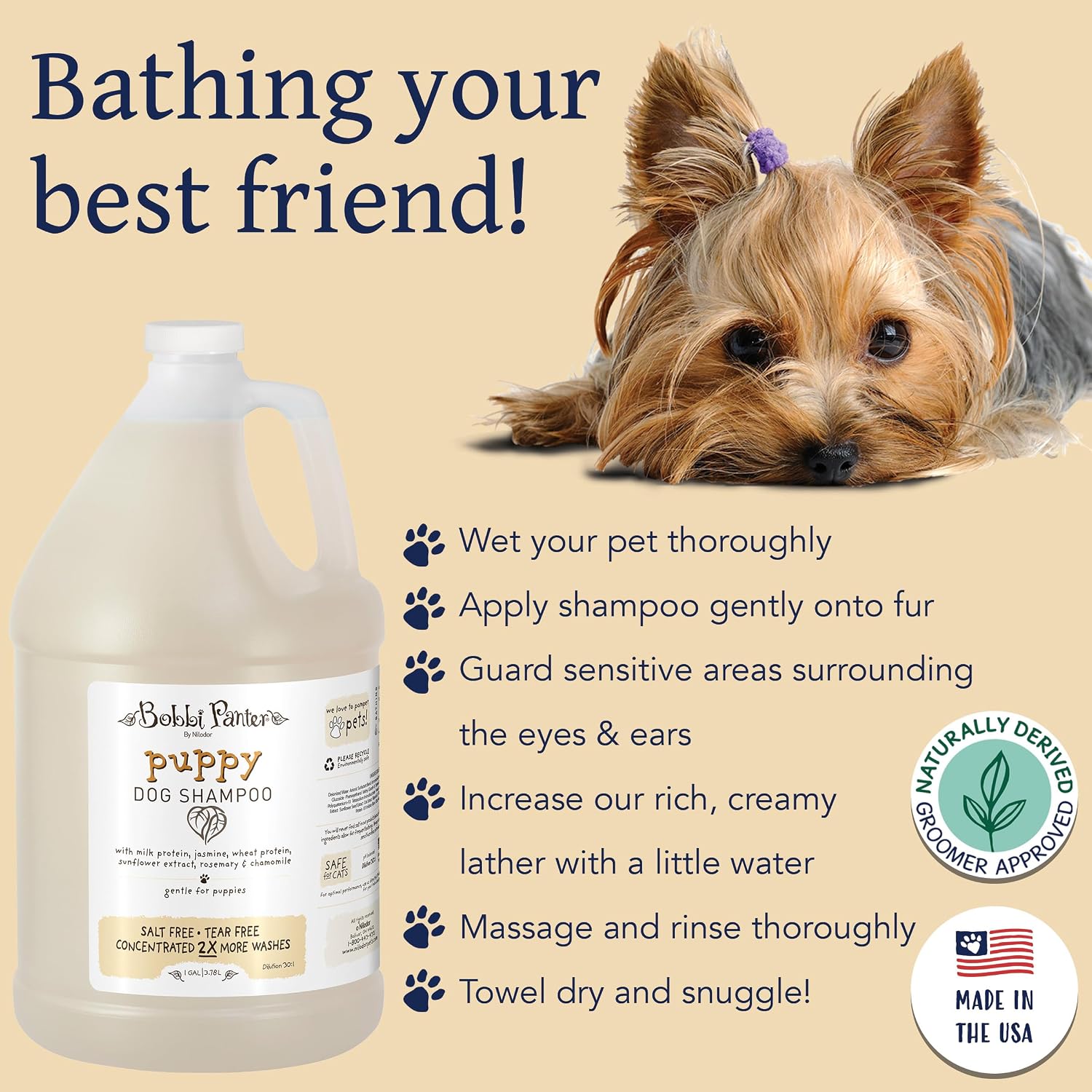 Bobbi Panter Soothing Dog Shampoo Tea Tree, Lavender, Cucumber & Oat Protein – Natural Formula for Sensitive Skin & Irritation Relief, Tear-Free, 30:1 Concentrate, Made in USA, 14 oz