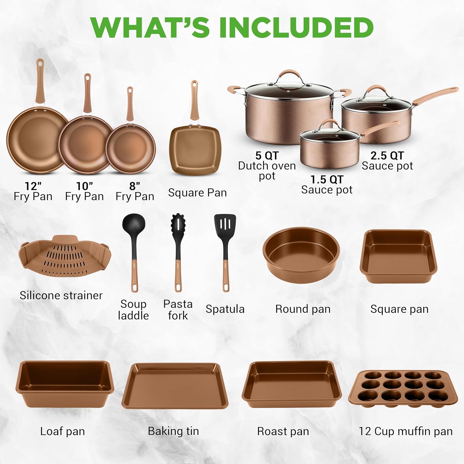 Nutrichef 20 Piece Professional Home Kitchen Cookware and Bakeware, Pots and Pans Set Non Stick Kitchenware, Cool-Touch Handles, Non Toxic