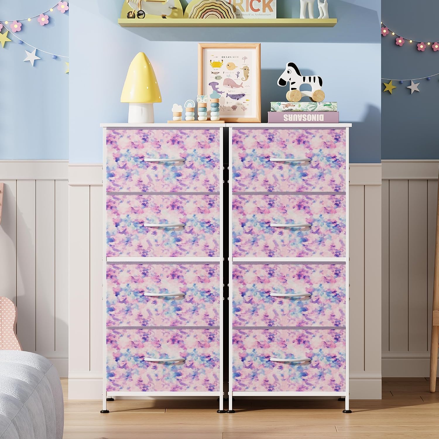 WLIVE Small Dresser Nightstand for Bedroom, 4 Drawers, Light Grey | 4 vertical fabric drawers, Space-saving tower, Bedroom or closet use, Chest of drawers, Dresser for small spaces