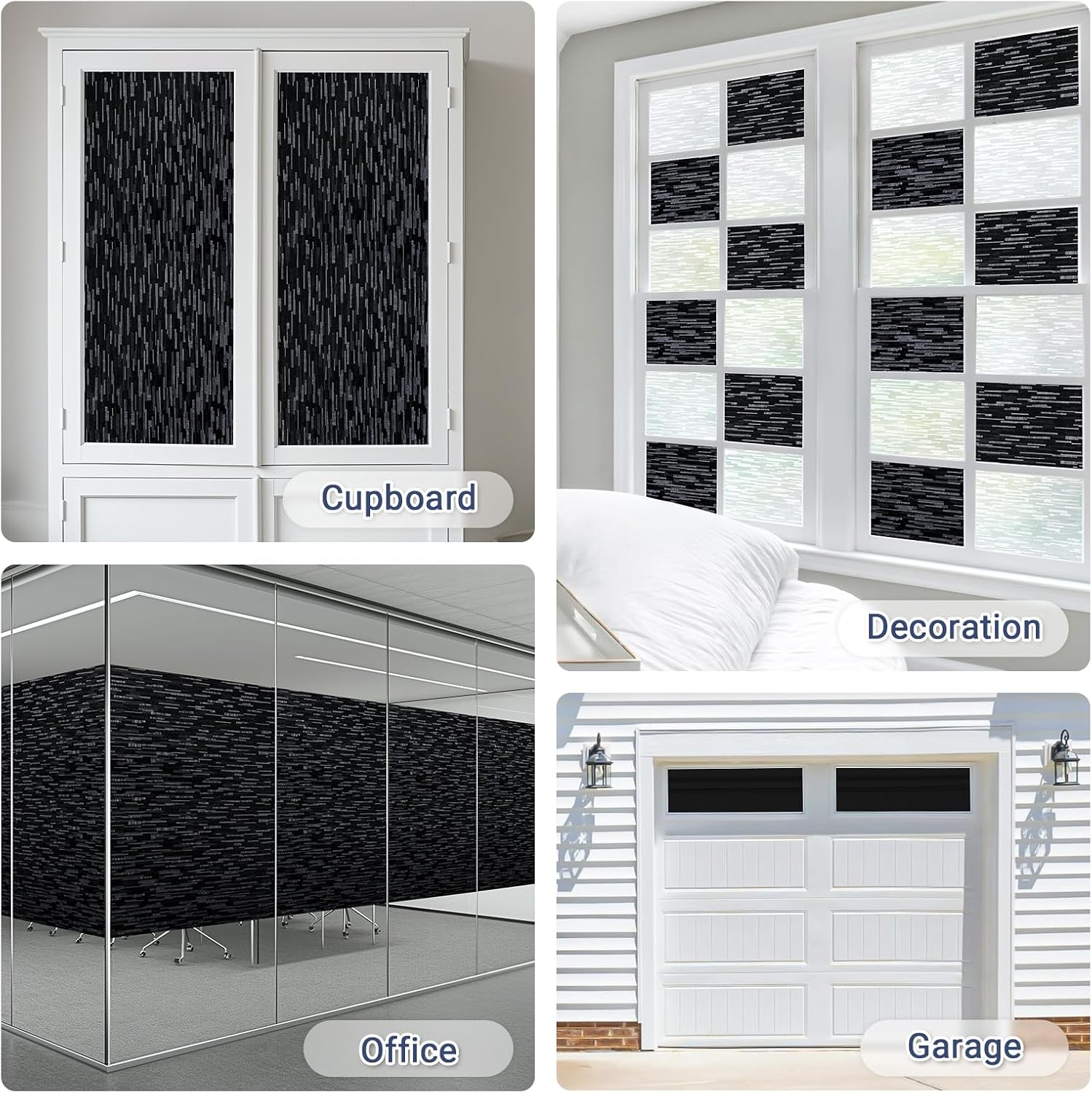 Haton Window Privacy Film, Frosted Stripe Non-Adhesive, 17.5" x 78.7"