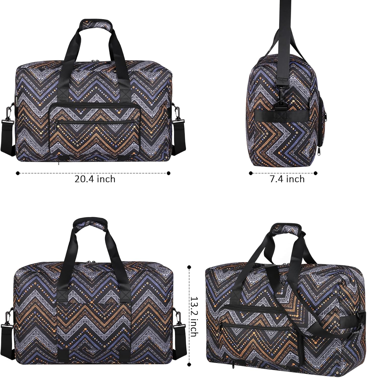 Travel Foldable Waterproof Duffel Bag - Lightweight Carry on Luggage Tote Duffel Bag(Black Floral)
