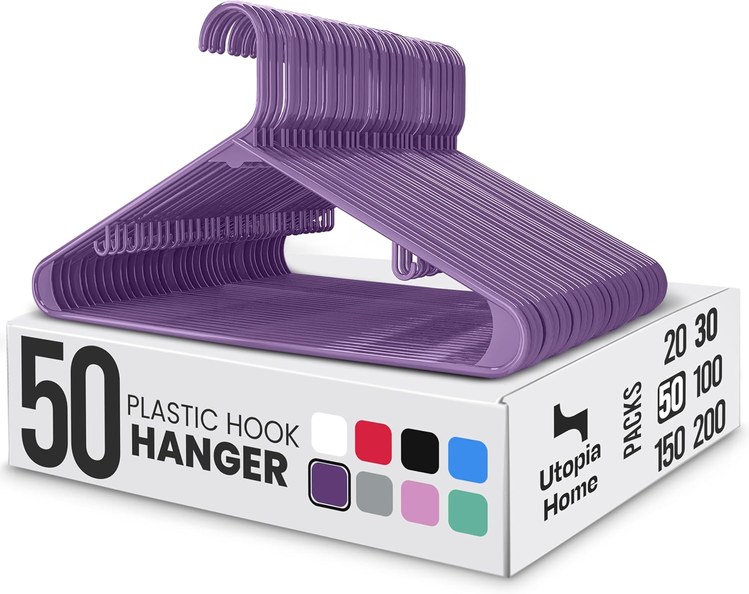 Utopia Home Plastic Hangers 50 Pack – Built-in Strap Hooks Black