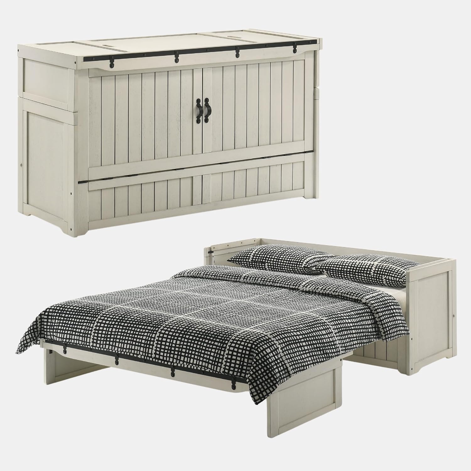 NIGHT & DAY Furniture Murphy Cube Cabinet Bed Pre-Assembled (Cherry, Queen) | Pre-Assembled