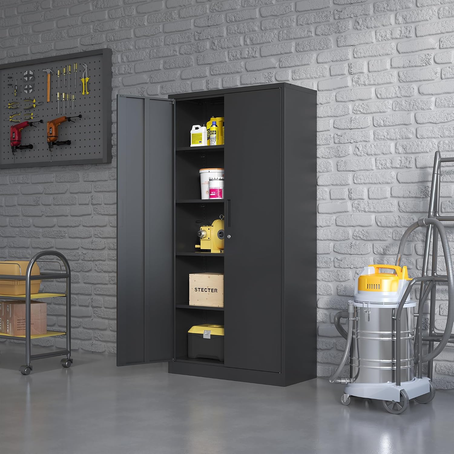 Metal Storage Cabinet for Garage, Tool Cabinet, Utility Cabinet | Wheeled, Rolling Tool Cabinet, 6 Drawers, Top Countertop, Pegboard, Assembly Required, Black