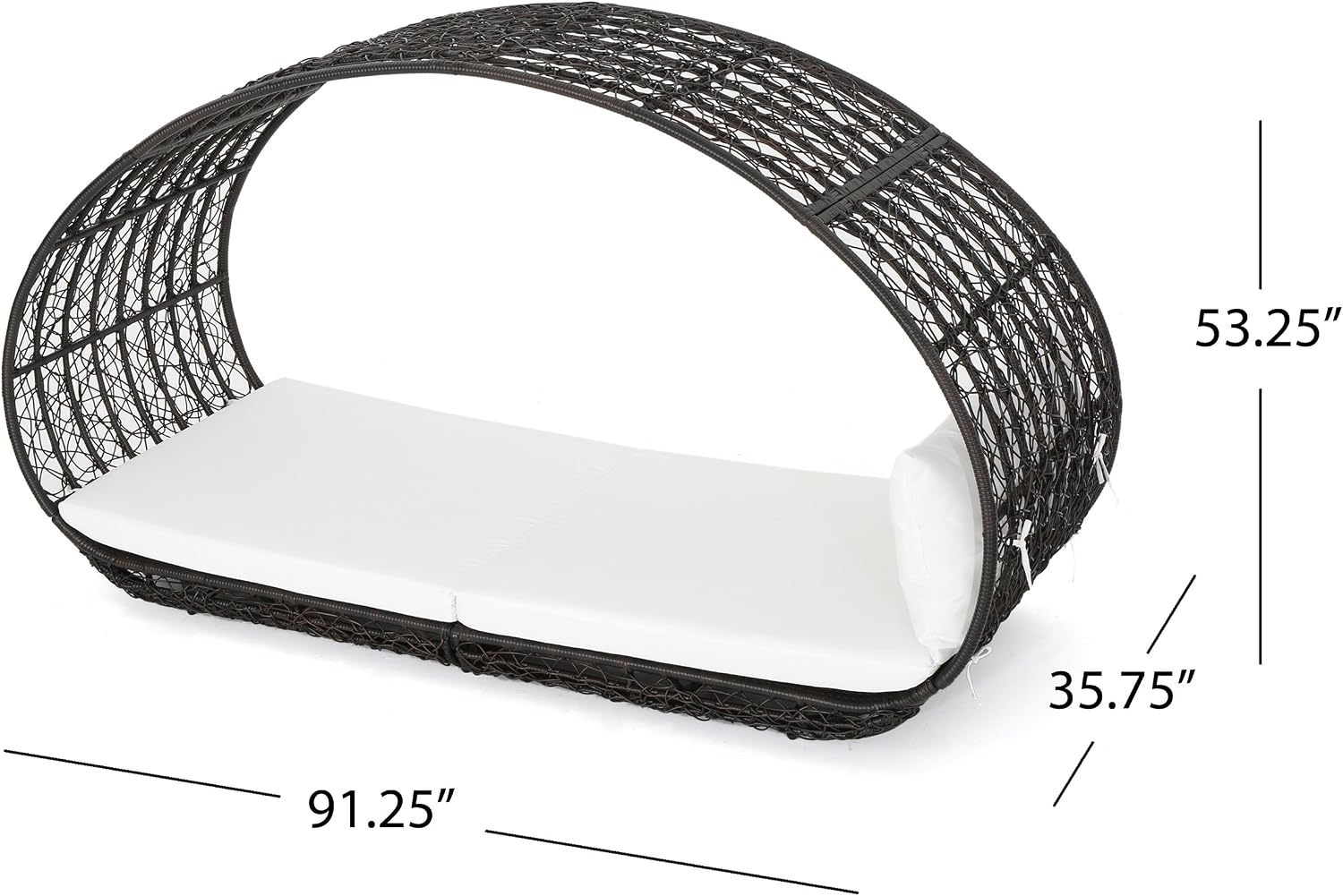 GDFStudio Outdoor Wicker Overhead Canopy Daybed Water Resistant Cushion (Grey/White)