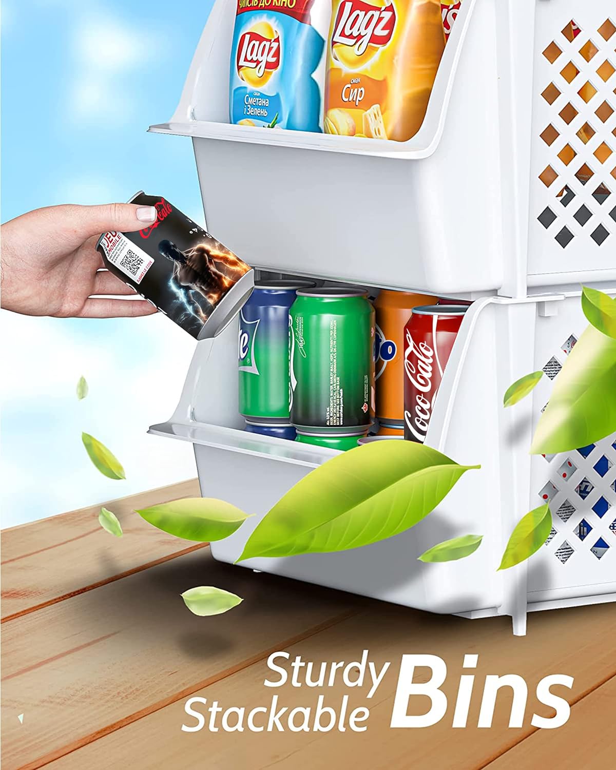 Skywin Stackable Storage Bins Open Front for Pantry Storage, 4 Pack - Black