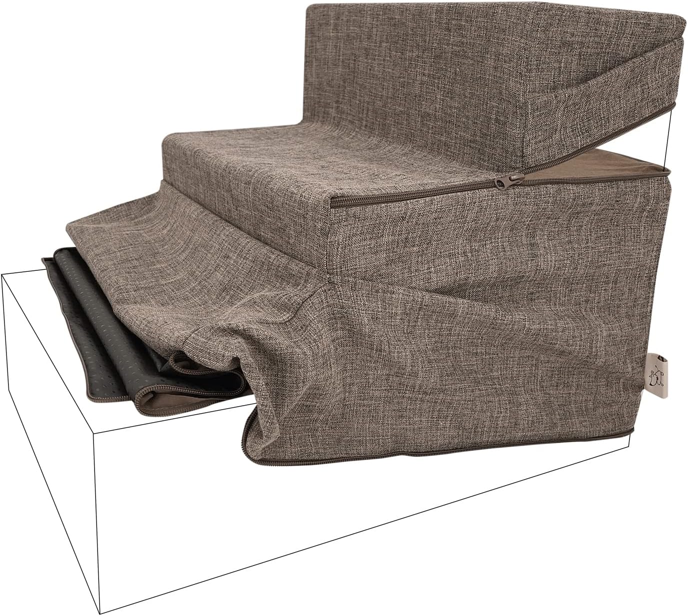 Best Pet Supplies Non-Slip Foam Dog Stair & Pet Ramp, Balanced Indoor Step Support - Foldable Stair, Ash Gray Linen,3-Step