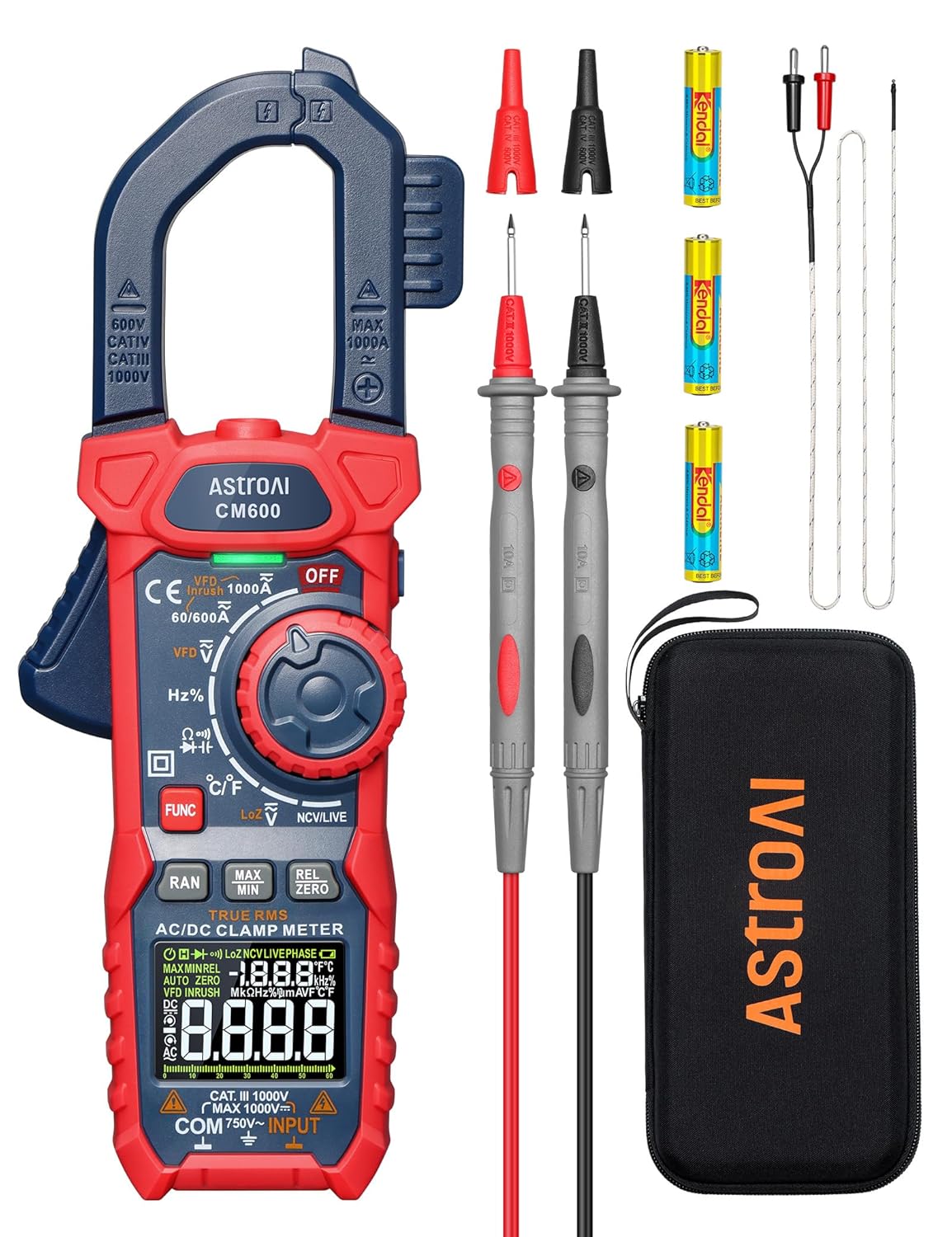AstroAI Digital Clamp Meter Multimeter 2000 Counts Amp Voltage Tester Auto-ranging with AC/DC Voltage, AC Current, Resistance, Capacitance, Continuity