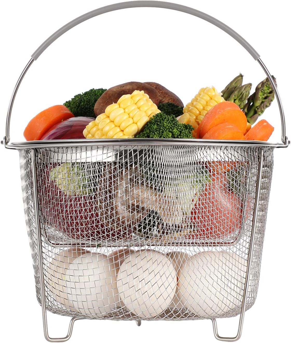 AOZITA Steamer Basket for Instant Pot Accessories 6 qt or 8 quart - 2 Tier Stackable 18/8 Stainless Steel Mesh - Silicone Handle - Vegetable Steamer