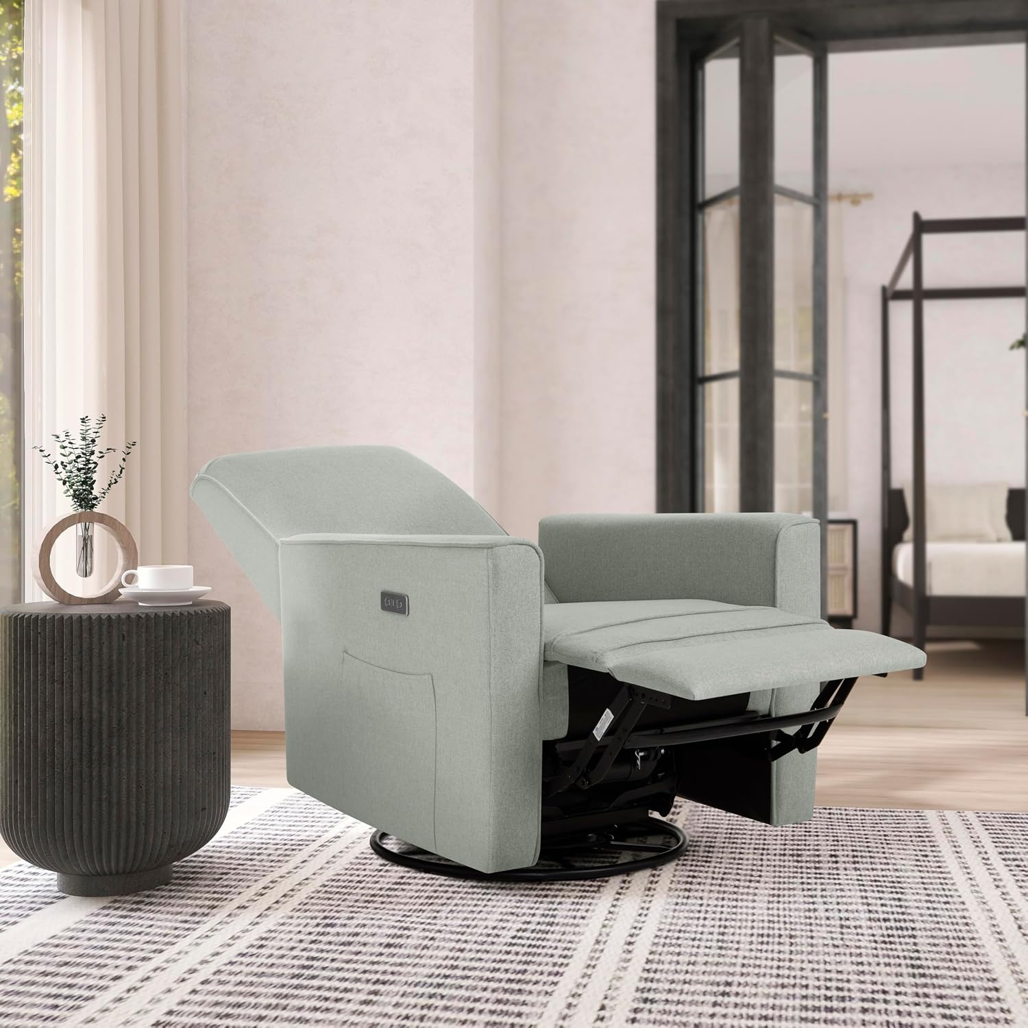 évolur Harlow Upholstered Power Glider Recliner with USB Charging – Rocking & 275° Swivel with Smooth Glide – Greenguard Gold & FSC