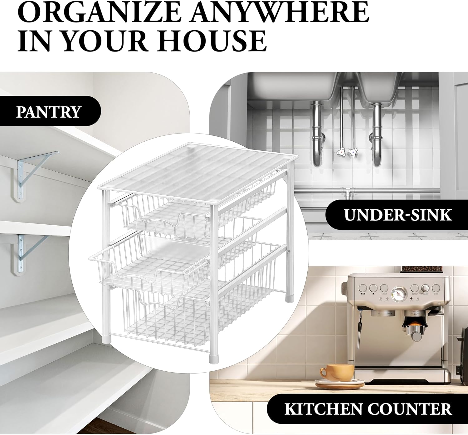 Simple Houseware Stackable 3 Tier Sliding Basket Organizer Drawer, Chrome