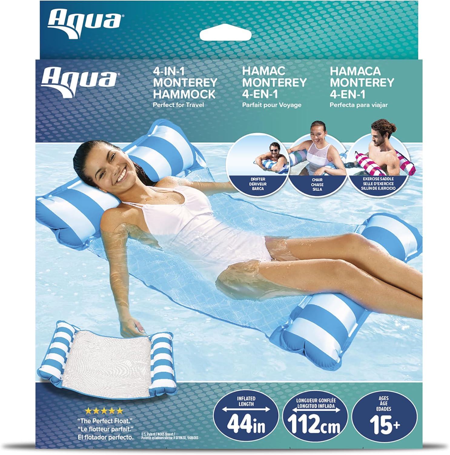 Aqua 4-in-1 Monterey Hammock Pool Float & Water Hammocks – 2-3-4 Multipacks – Multiple Colors/Styles – for Adults and Kids Floating