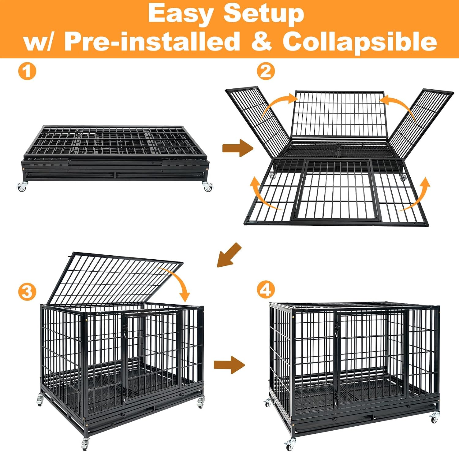 Homey Pet Taller 43" Heavy Duty Double Dog Crates with Divider & Dual Door | Drop Cage for Dogs with Lockable Wheels, Bowls, Removable Tray, Top Access, Ideal for Small to Medium & Large Dogs, Breeders