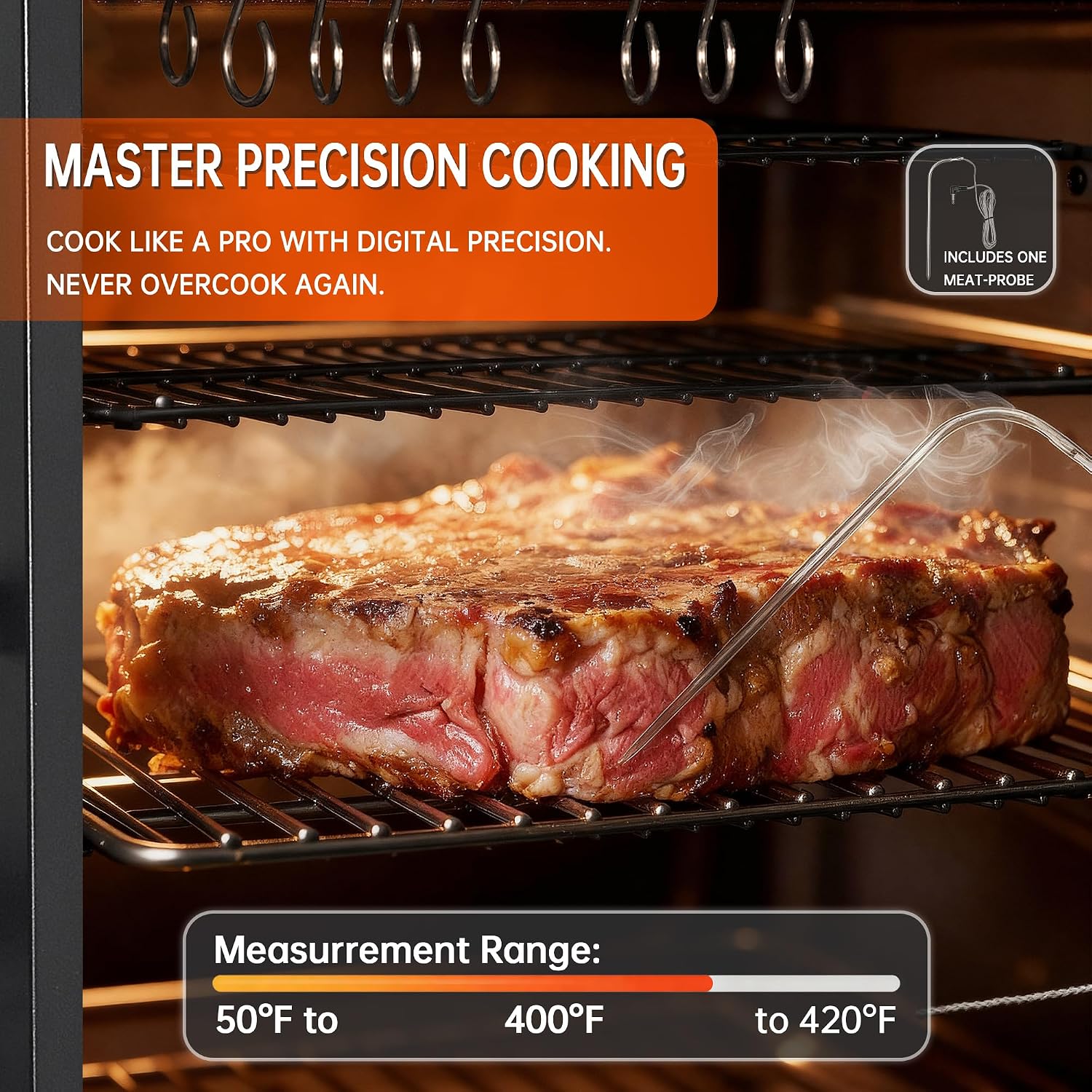 Vertical Pellet Smoker with Cover & Meat Probe, 4-Rack Electric BBQ Smoker Grill, 616 sq in Cooking Space