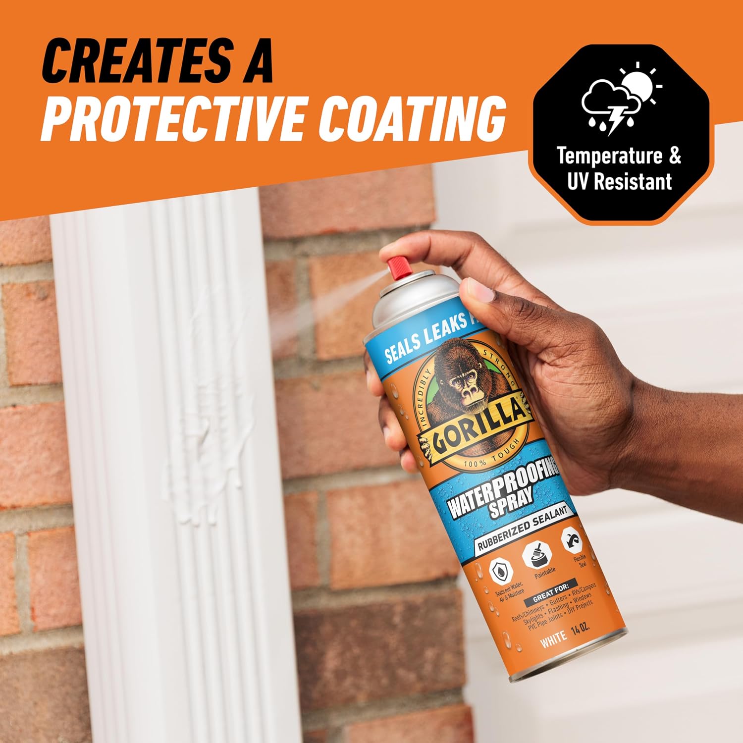 Gorilla Waterproofing Spray, Black, 16 oz, Flexible Rubberized Sealant