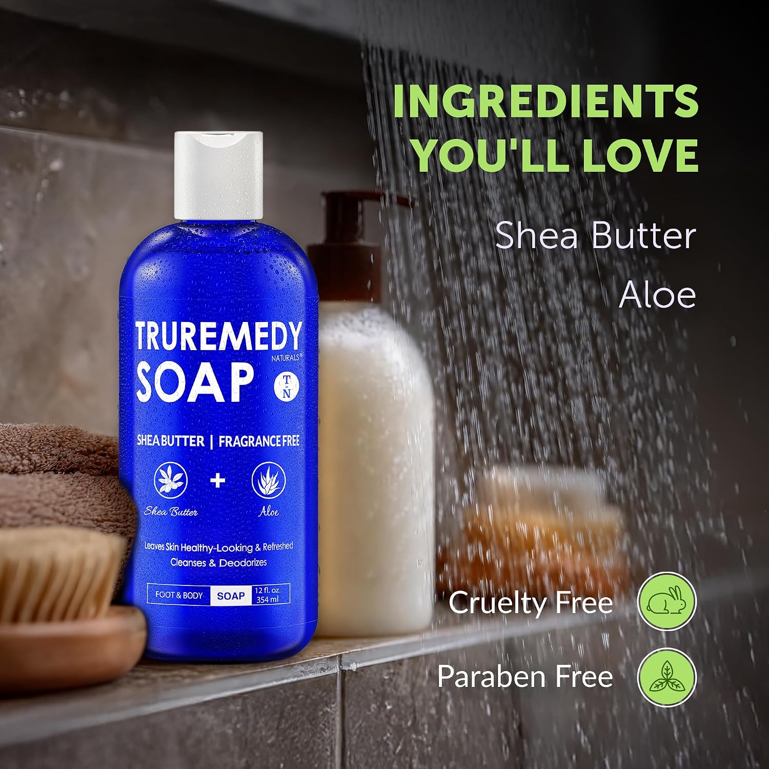 Truremedy Naturals 12 oz Tea Tree Oil Body Wash - Invigorating Tea Tree Soap with Peppermint, Aloe, Eucalyptus, Coconut and Olive Oil - Refreshing Body Wash for Men and Women - Shower Gel Cleanser