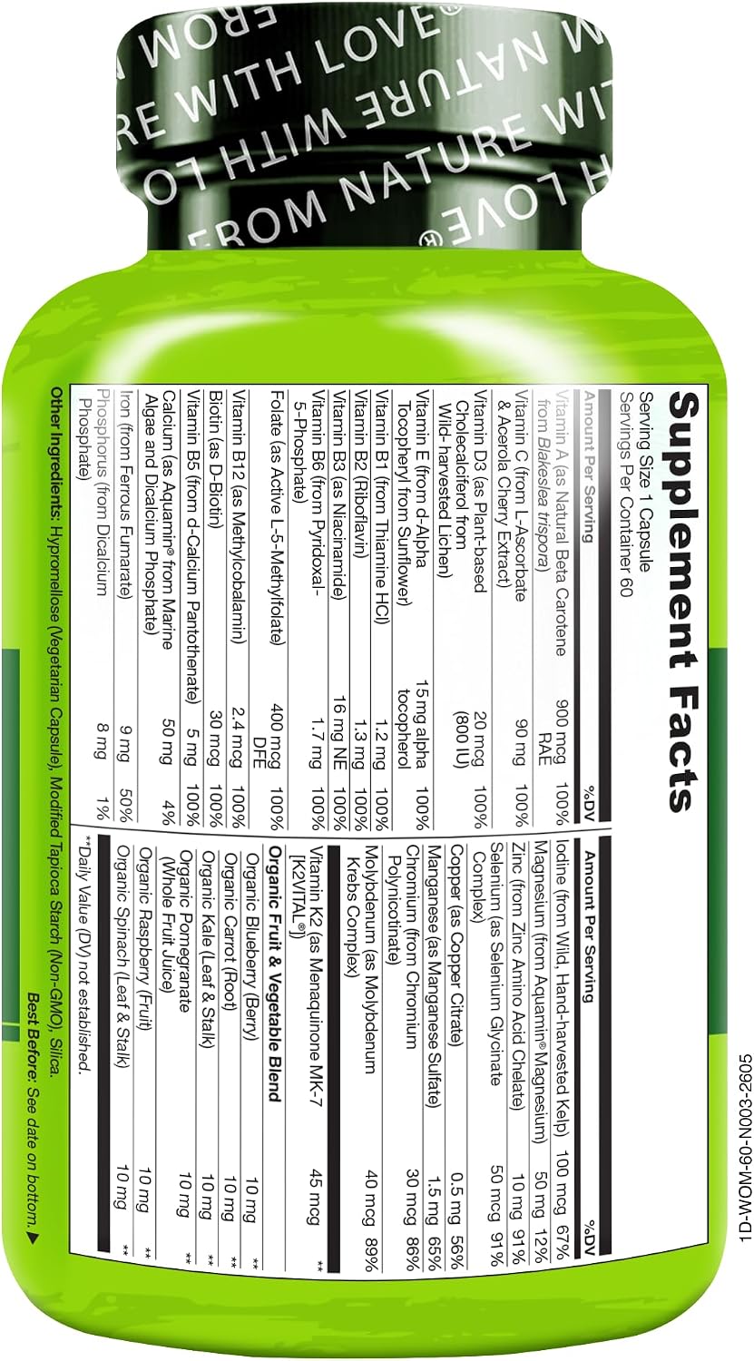 NATURELO One Daily Multivitamin for Women w/Vitamin B12, 60 Ct, Energy Support, Whole Food Daily Women Multivitamin Supplement, Nourish Hair/Skin/Nail, Non-GMO, No Soy, Gluten Free, 2 Month Supply | Energy Support, Whole Food Daily Women Multivitamin Sup…
