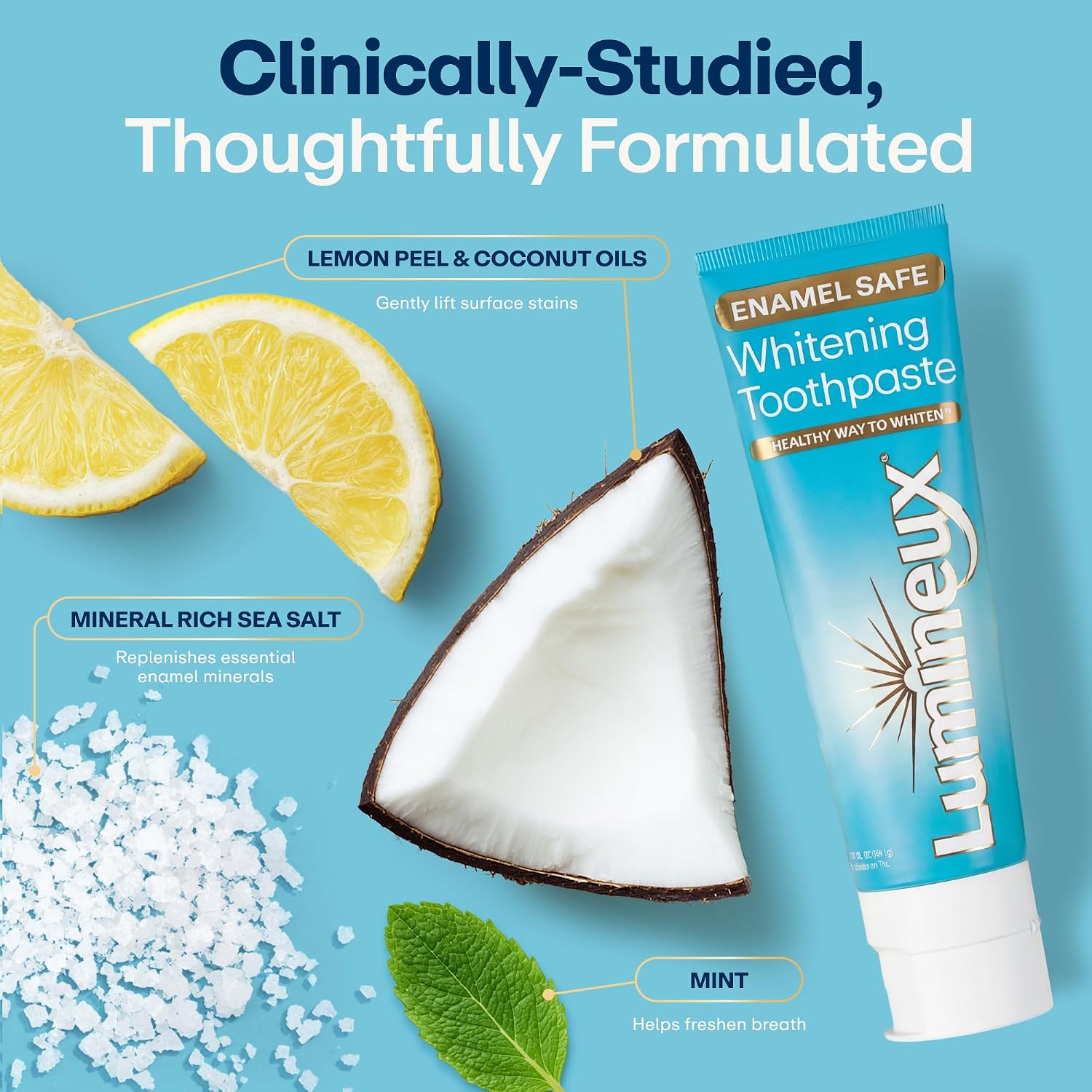 Lumineux Teeth Whitening Toothpaste, Peroxide Free, 3.75 oz, 2 Pack | Enamel safe, fluoride free, alcohol free, no artificial colors, SLS free, dentist formulated, gentle for sensitive smiles