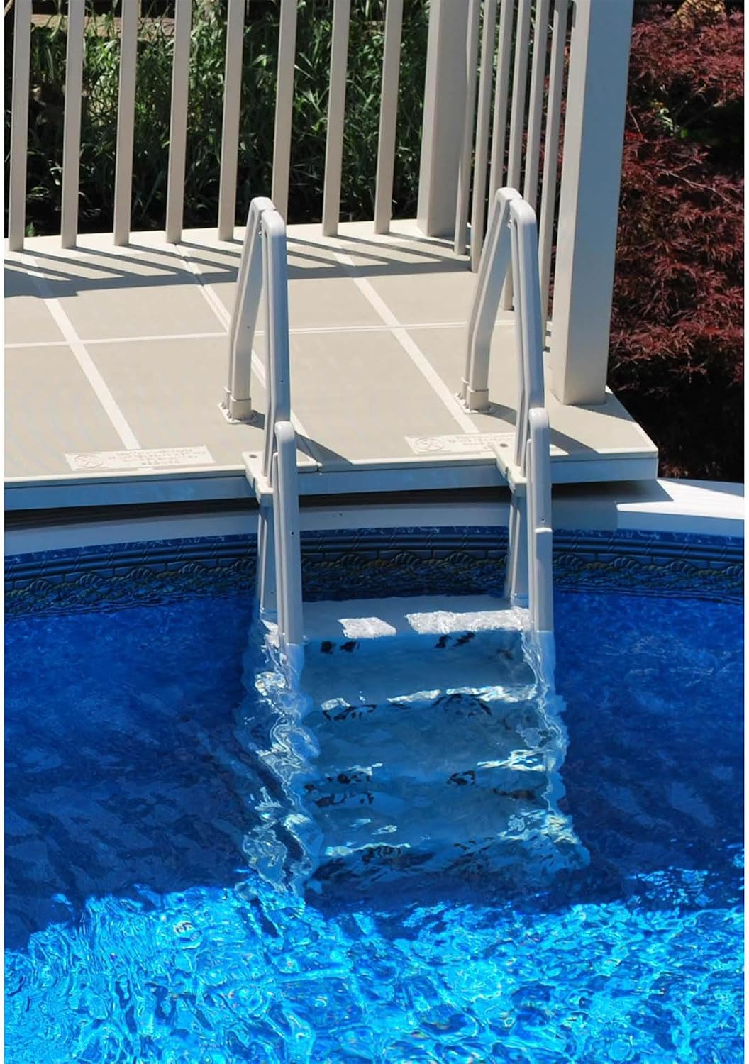 Deluxe Adjustable 24 Inch Wide in Pool Step Ladder Entry System for Above Ground Swimming Pools with Non Slip Steps, Taupe