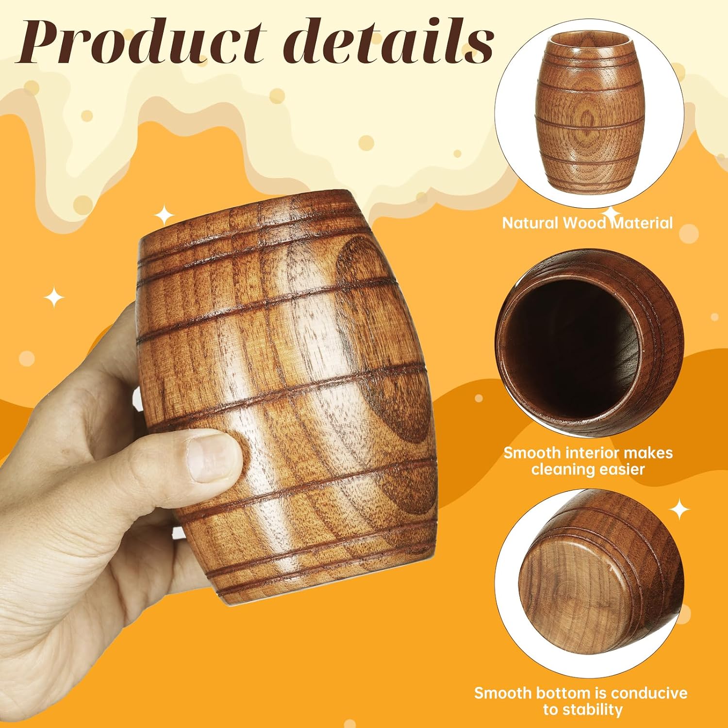 IUAQDP 2 Pieces Novelty Wood Barrel Shaped Wooden Drinking Beer Tea Cup Home Decor New Camping Cup Wood Coffee Mugs
