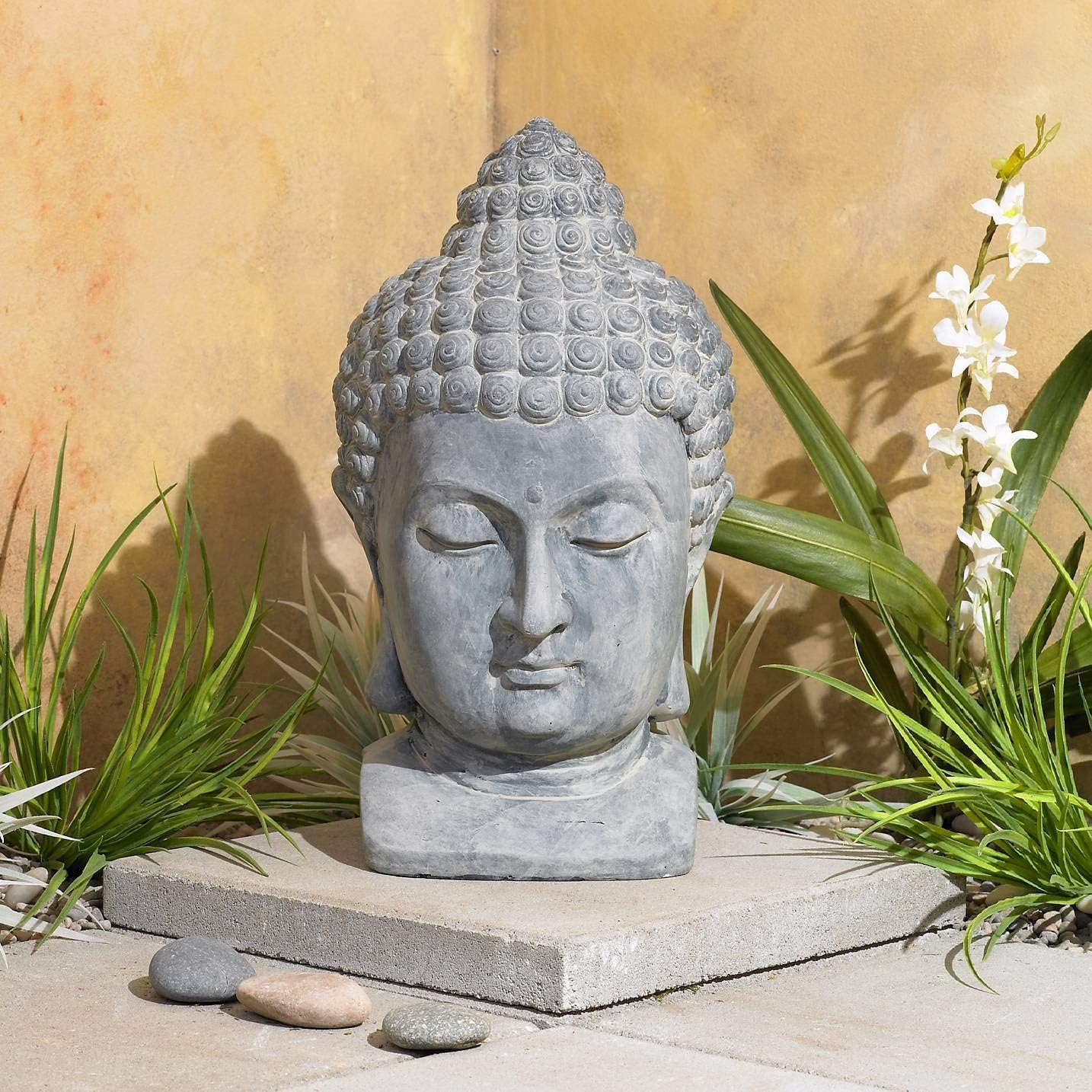 John Timberland Meditating Buddha Head 18 1/2" High Outdoor Statue | Sculpture Zen Asian Japanese Garden Decor Front Porch Patio Yard Outside Home