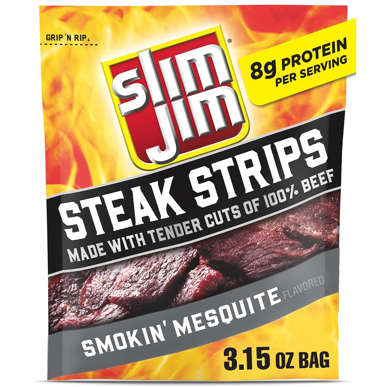 Slim Jim Smoked Steak Strips, Smokin' Mesquite Flavor, 3.15 oz., 1-ct