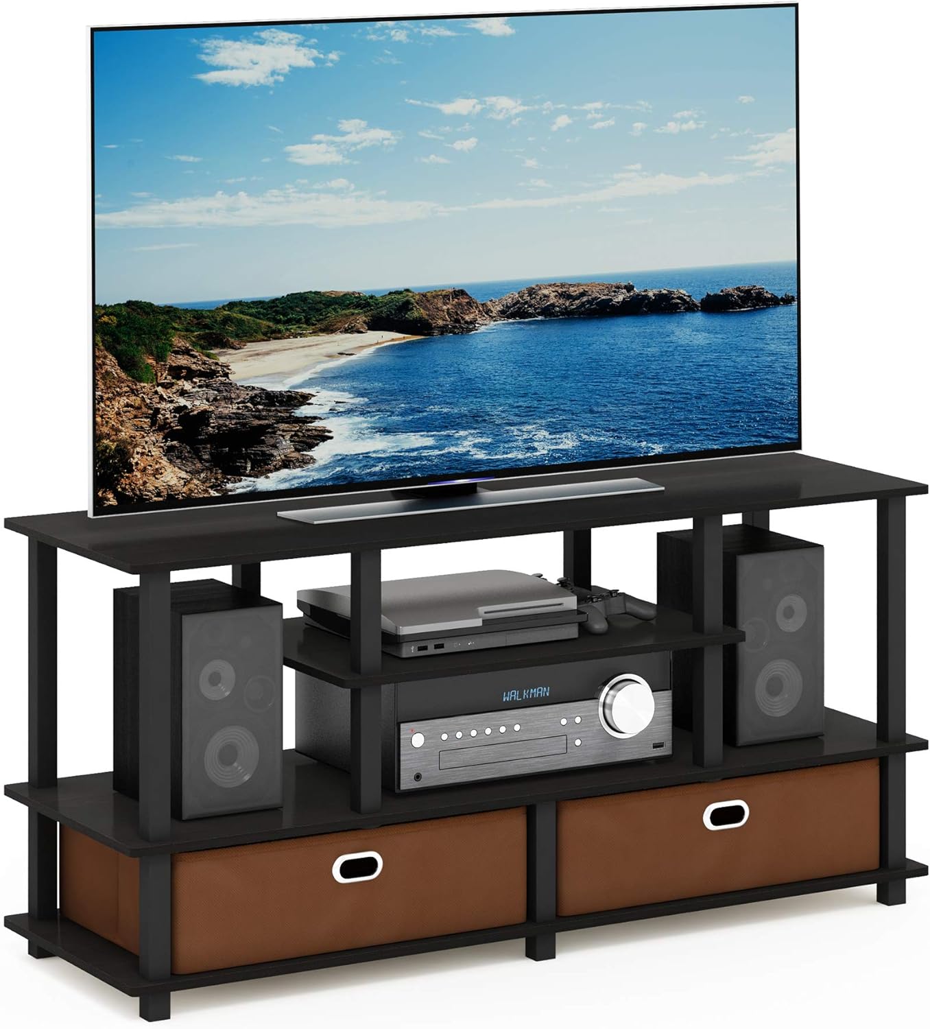 Furinno Moretti 3-Tier Metal Frame TV Stand, French Oak Grey