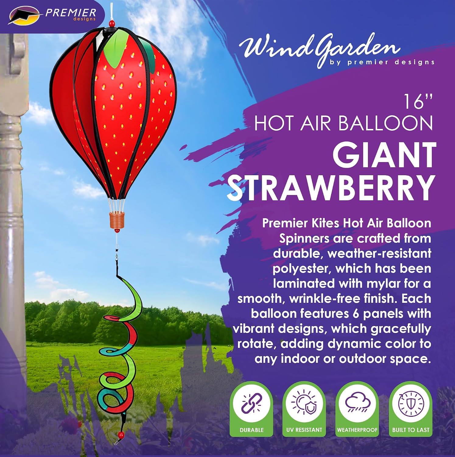Hot Air Balloon Hanging Garden Spinner 16" - Vibrant Patriotic Design, Weather-Resistant Outdoor Decor, Durable & Lightweight for Patios, Yards, and Gardens - Eye-Catching Wind Spinner