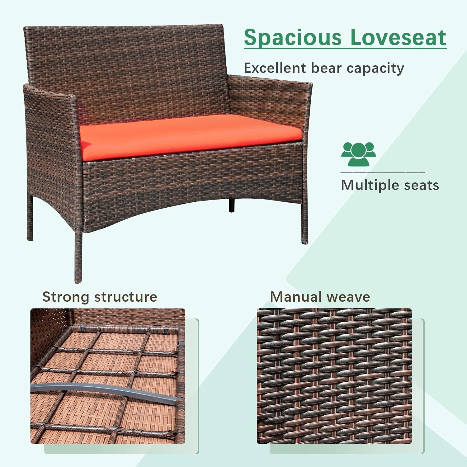 Greesum Patio Furniture 4 Pieces Conversation Sets,Brown and Beige