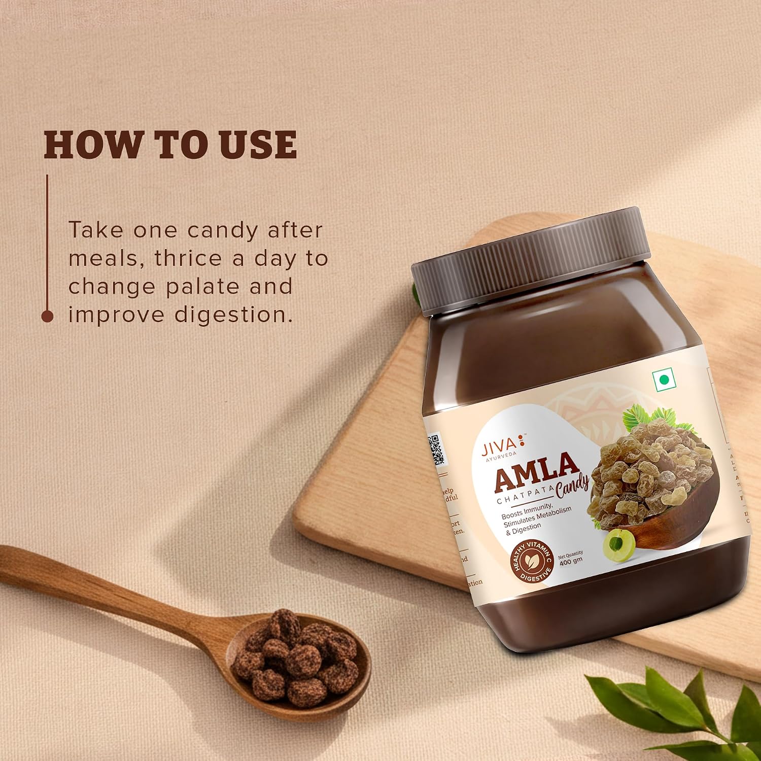 Jiva Ayurveda Amla Candy (Chatpata) - 400g (14.1 oz) | Tangy Indian Gooseberry Bites | Natural Vitamin C & Antioxidant Rich | Zesty Sweet & Spicy