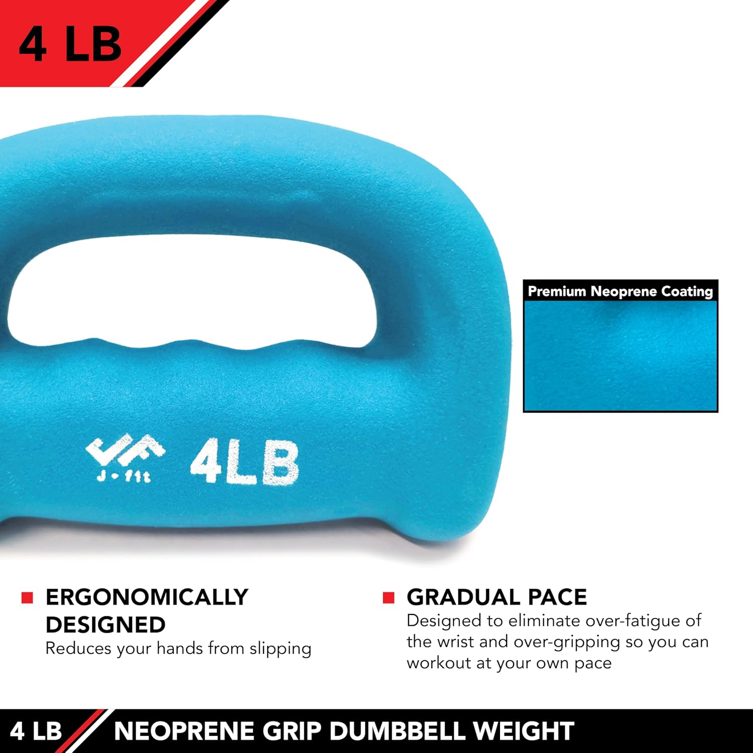 JFIT Neoprene D Grip Dumbbells - Single Weights 1LB-5LB - Premium Non-Slip, Hand Weights, Ergonomic Design