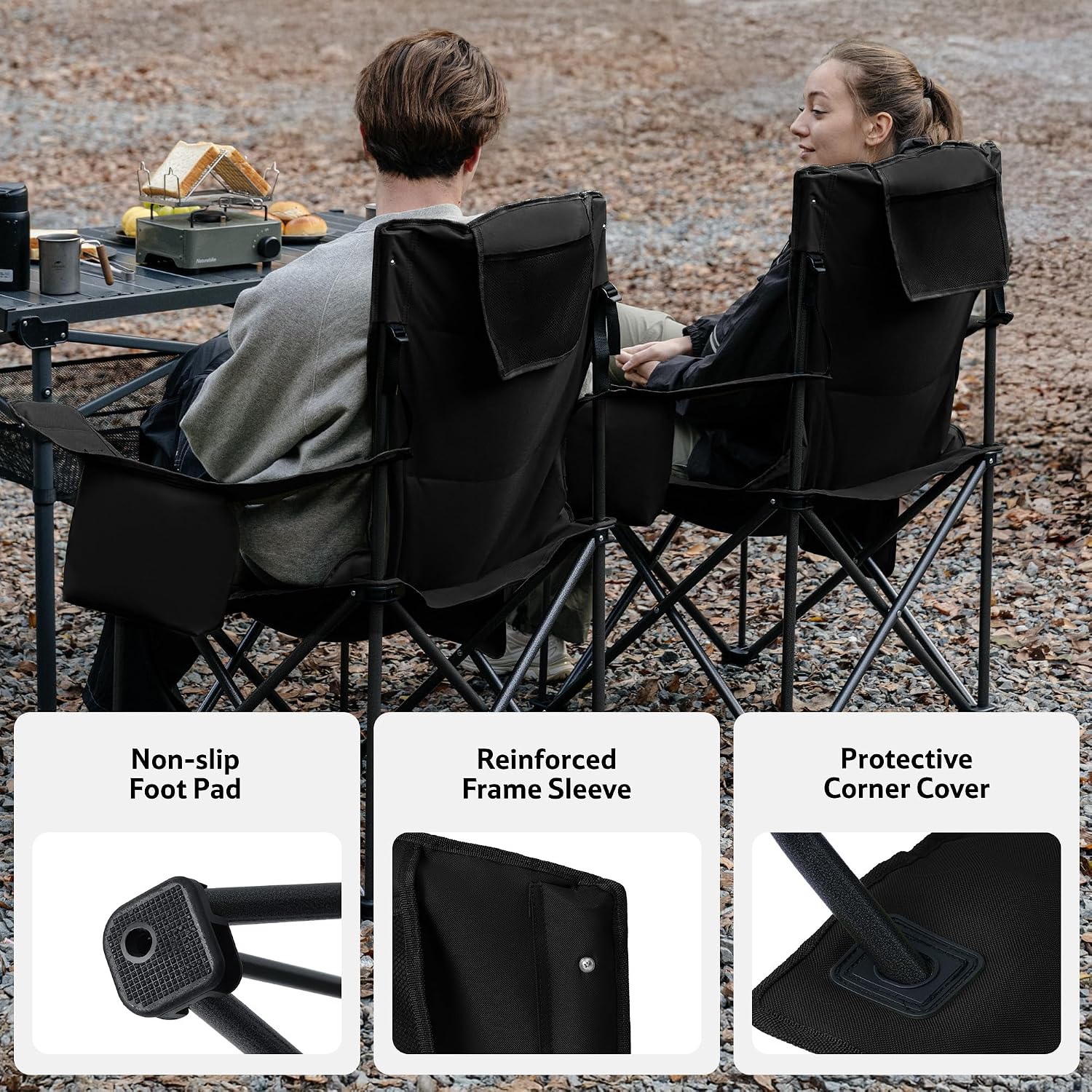 Naturehike Oversized Camping Chair with Cooler Bag, Heavy Duty Lawn Chair Support 450 LBS, Portable Padded Outdoor Folding Chair, 2 Pack