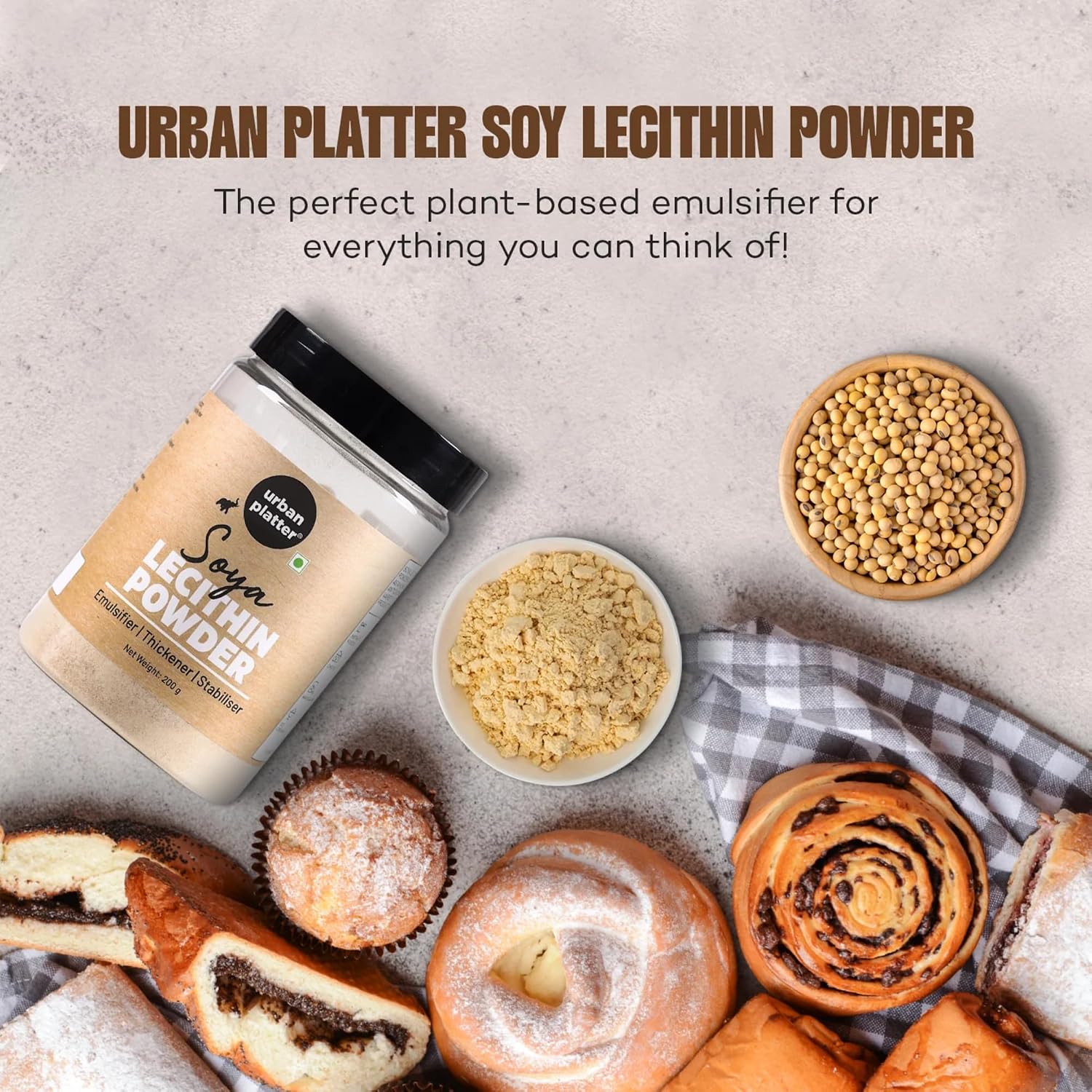 Urban Platter SOYA Lecithin Powder | 7.05 Oz (200g) | Natural Emulsifier, Thickener & Stabiliser | Plant-Based & Vegan | Ideal for Baking, Chocolates