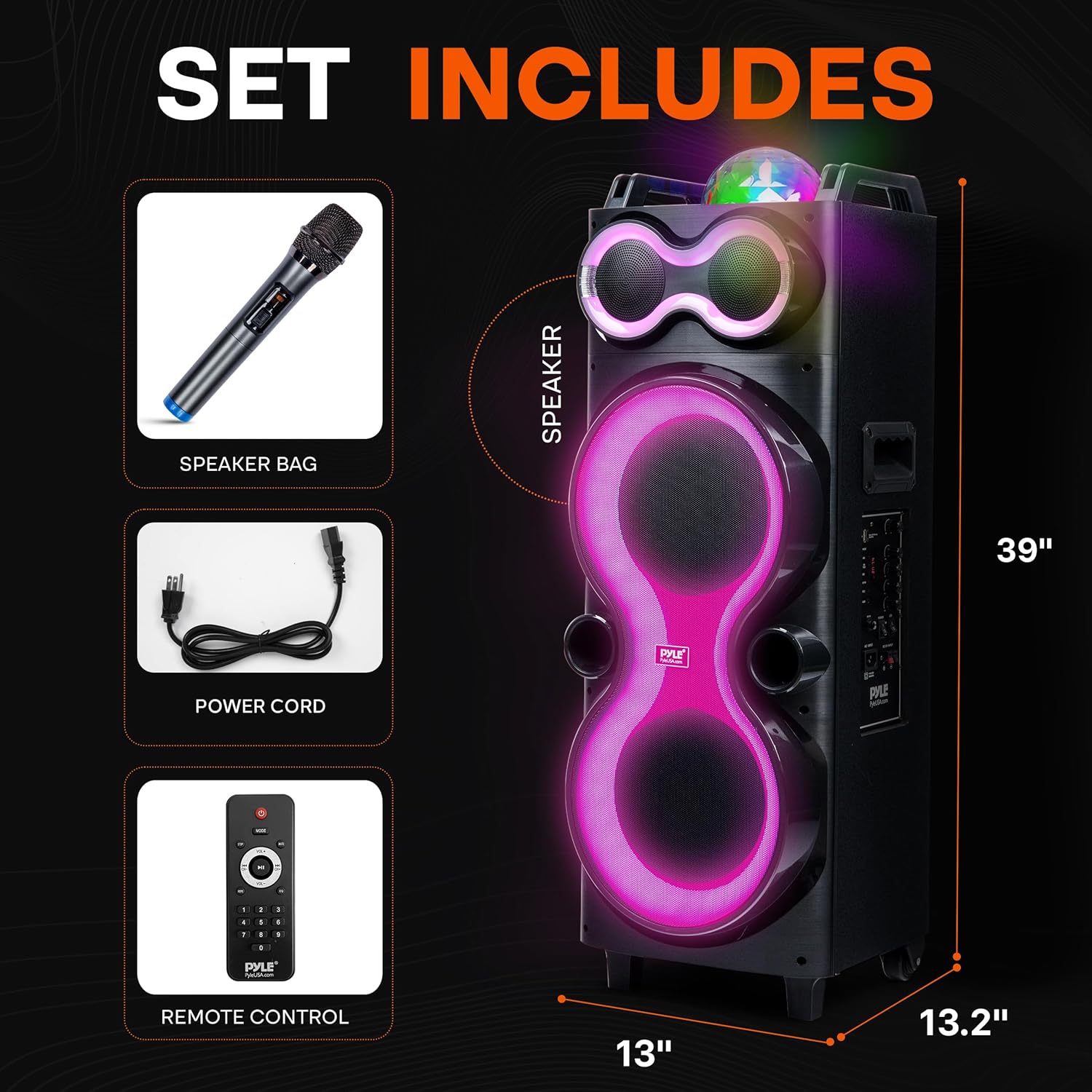 Pyle Bluetooth Speaker System with Wireless Mic, 240W PA and Karaoke Machine, Dual 10" Inch Speakers, Rechargeable Battery, USB/SD/AUX/FM Radio