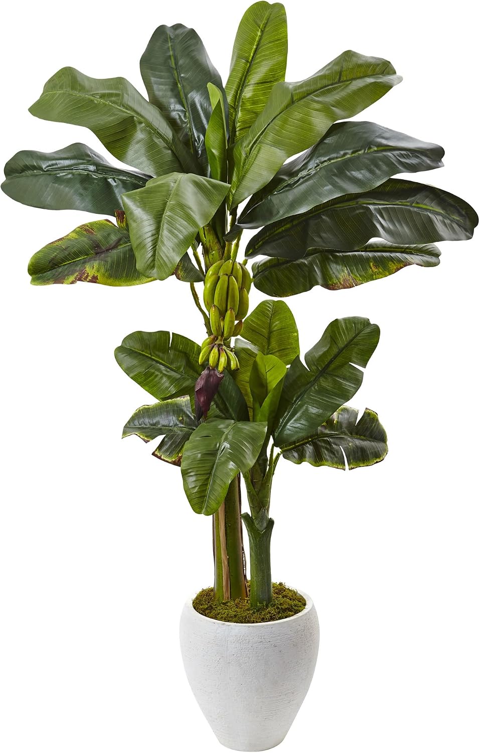 Nearly Natural 5ft. Double Stalk Banana Tree in White Planter