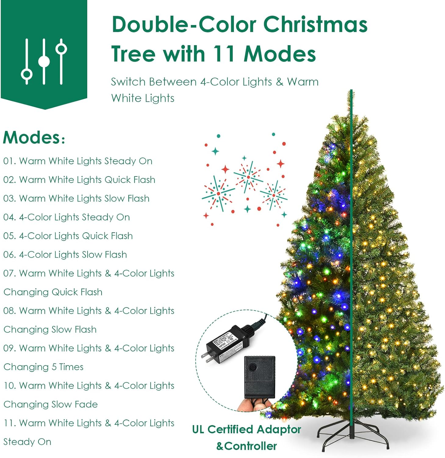 Goplus 7.5ft Pre-Lit Artificial Christmas Tree, Premium PVC Snow Flocked Hinged Pine Tree with Metal Stand and LED Lights