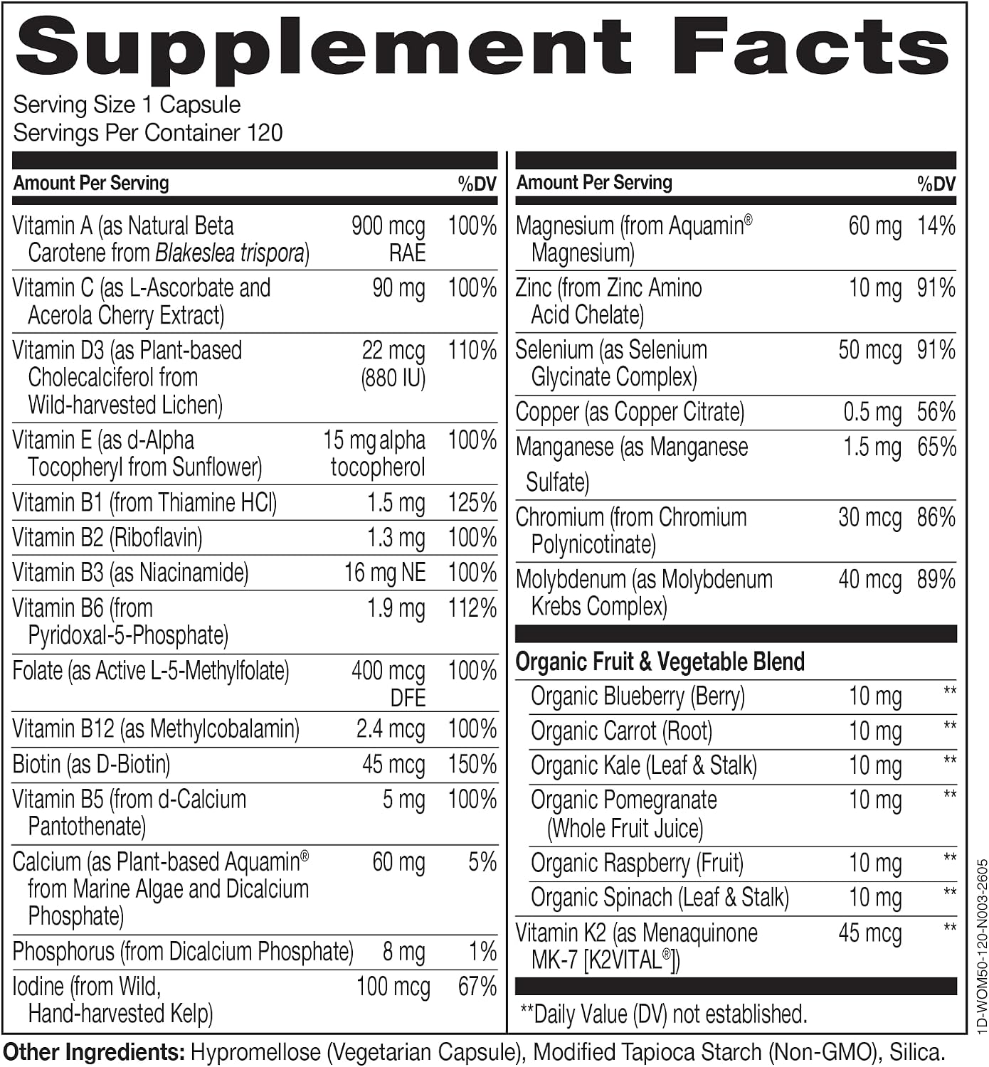 NATURELO One Daily Multivitamin for Women 50+ (Iron Free) - Menopause Support for Women Over 50 - Whole Food Supplement - Non-GMO - No Soy - 60 Capsules - 2 Month Supply | Energy Support, Whole Food Daily Women Multivitamin Supplement, Nourish Hair/Skin/…
