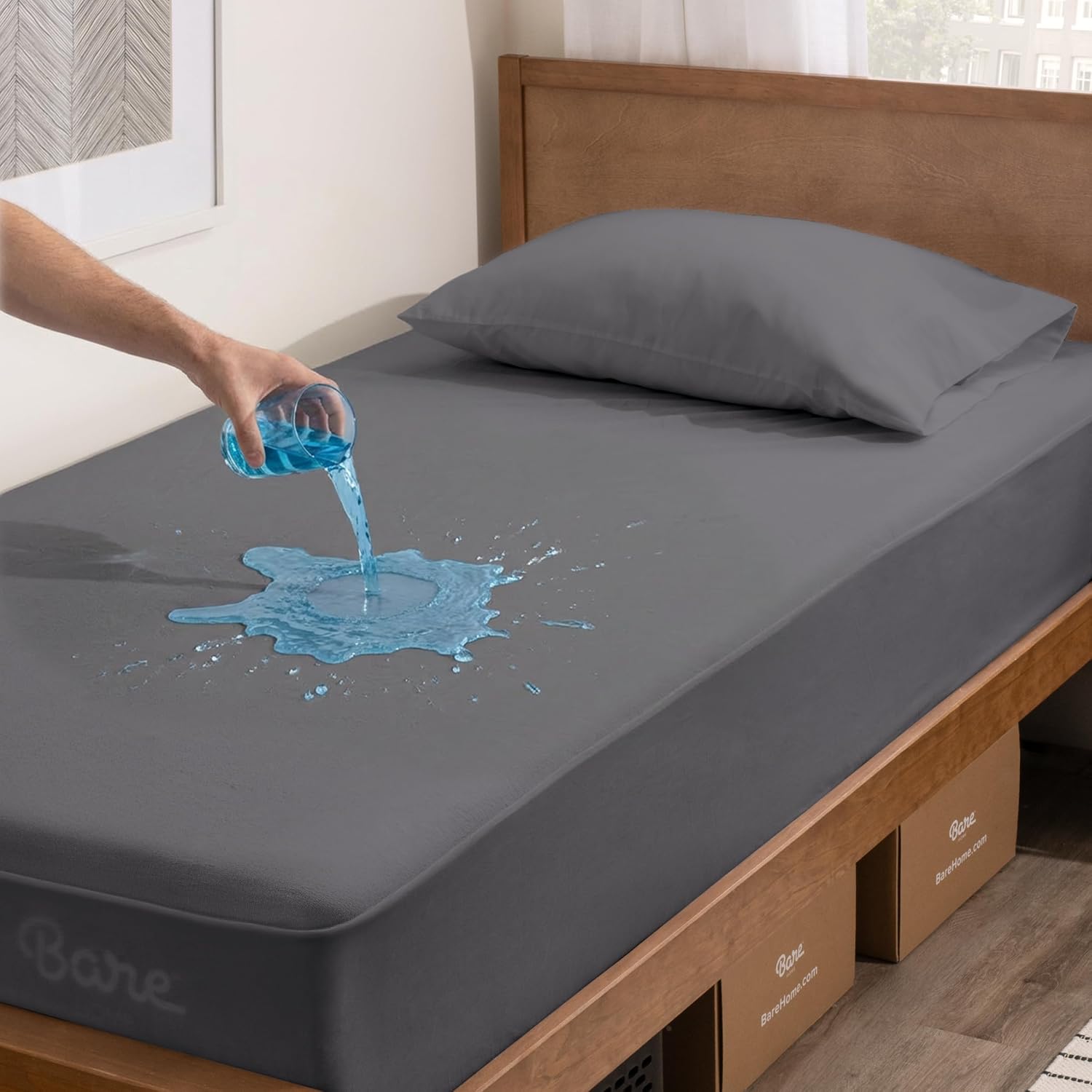 Bare Home Queen Size Mattress Protector - 100% Waterproof & Breathable - Premium Cooling Mattress Cover - Protects Against Spills - Vinyl Free Noiseless - Protect Your Mattress (Queen, White)