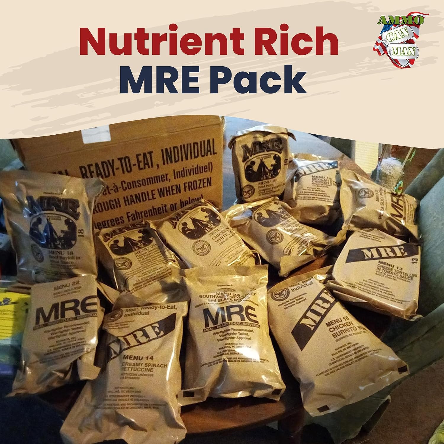 U.S. Military MRE 12-Pack, Flameless Heaters, Freeze Dried, 2023 Inspection | Genuine Military MRE with Flameless Heaters, Entree & Side Dishes