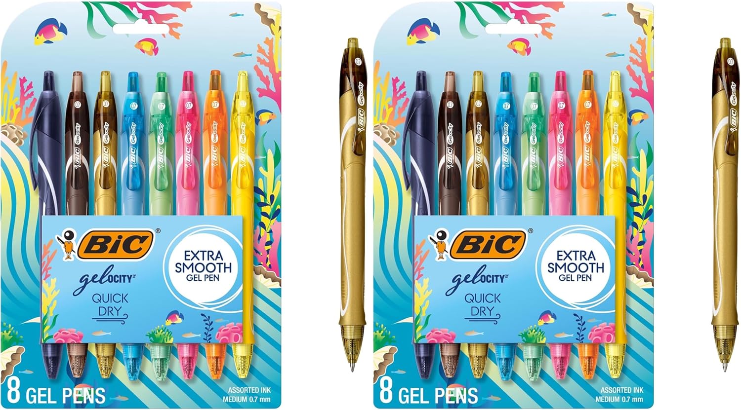 BIC Gelocity Quick Dry Gel Pens, Medium Point, 0.7 mm, 8-Count Pack | Full-Length Comfort Grip, Smudge-Resistant Quick Dry Ink, Ideal for School Supplies and Color-Coding Notes