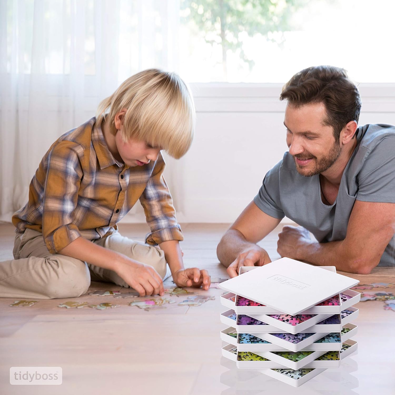 Tidyboss 8 Puzzle Sorting Trays with Lid 8" x 8" - Portable Jigsaw Puzzle Accessories White Background Makes Pieces Stand Out to Better Sort Patterns